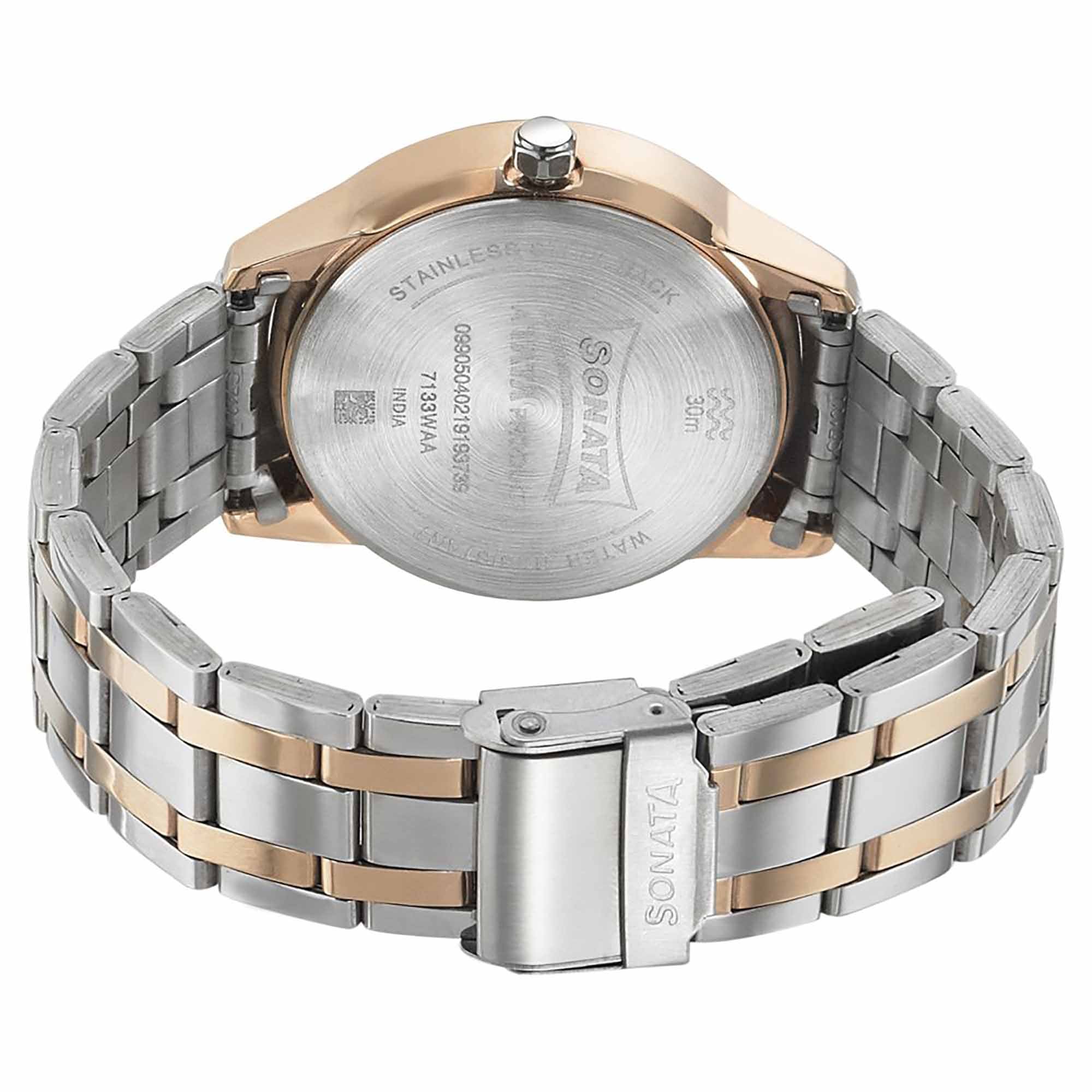 Sonata Quartz Analog with Day and Date Blue Dial Bimetal Strap Watch for Men - Image 4