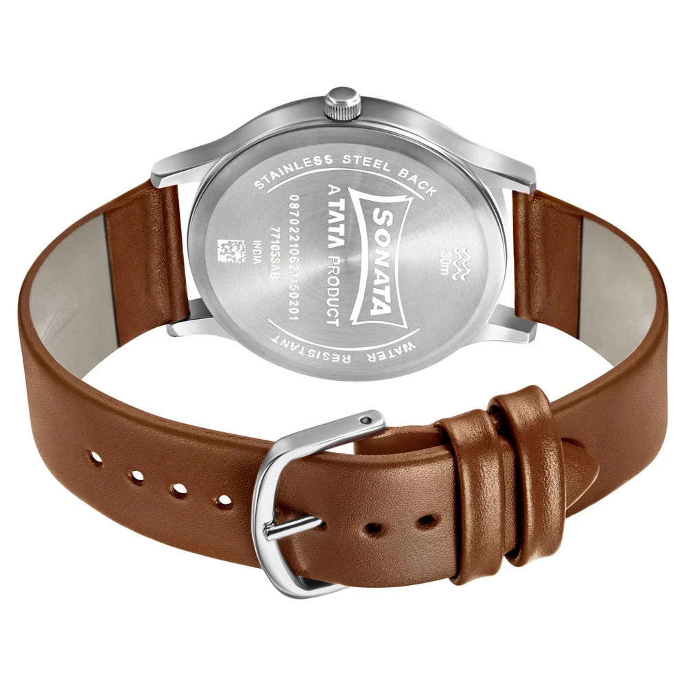 Sonata Quartz Analog with Day and Date Blue Dial Leather Strap Watch for Men - Image 4