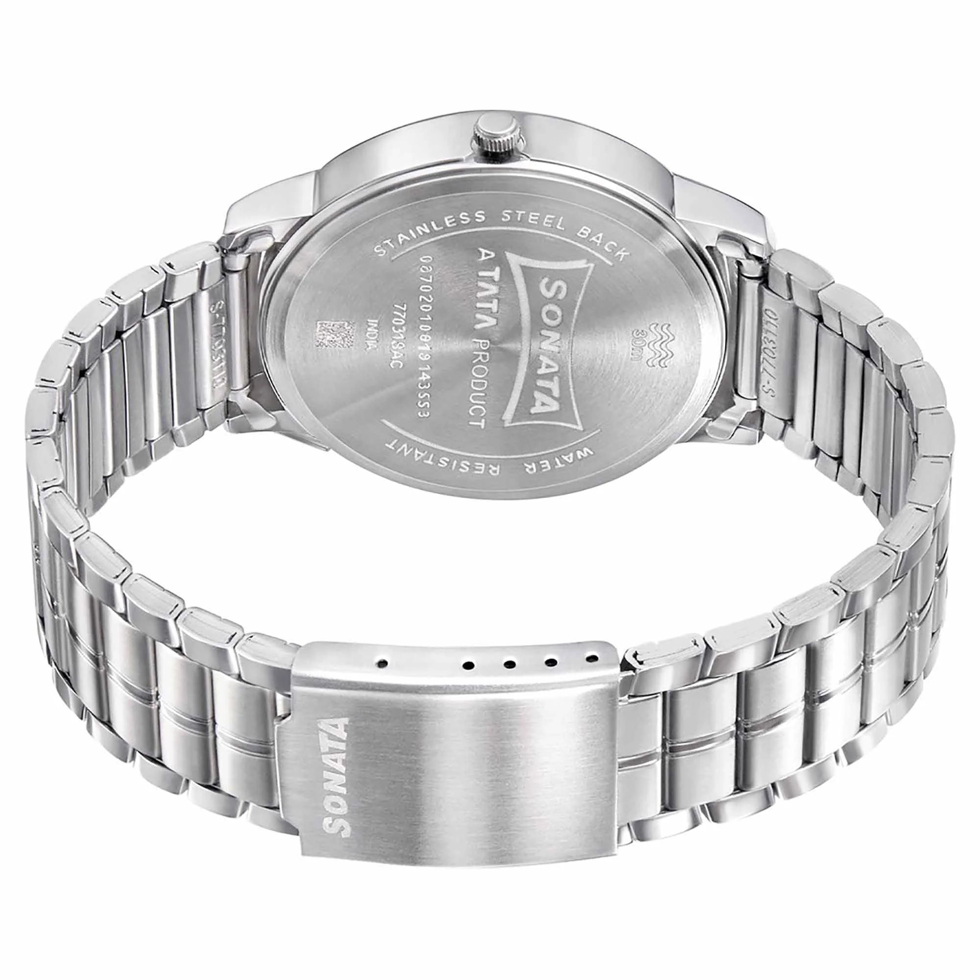 Sonata Quartz Analog with Day and Date Blue Dial Metal Strap Watch for Men - Image 4