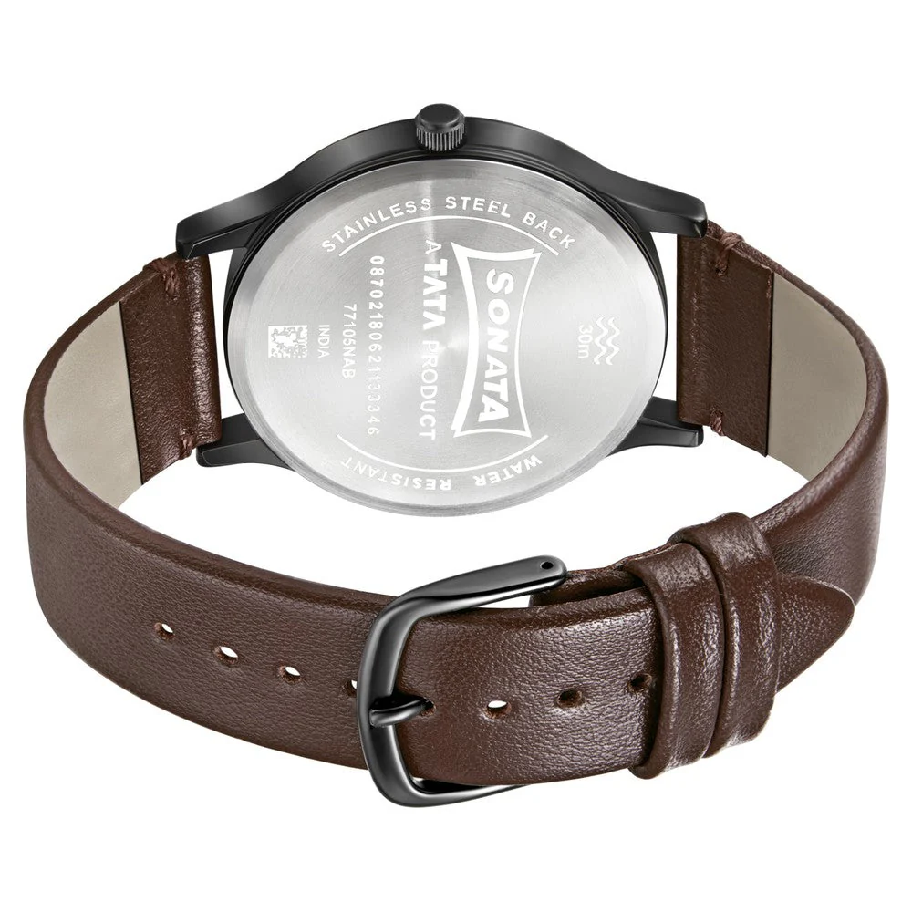 Sonata Quartz Analog with Day and Date Brown Dial Leather Strap Watch for Men - Image 4