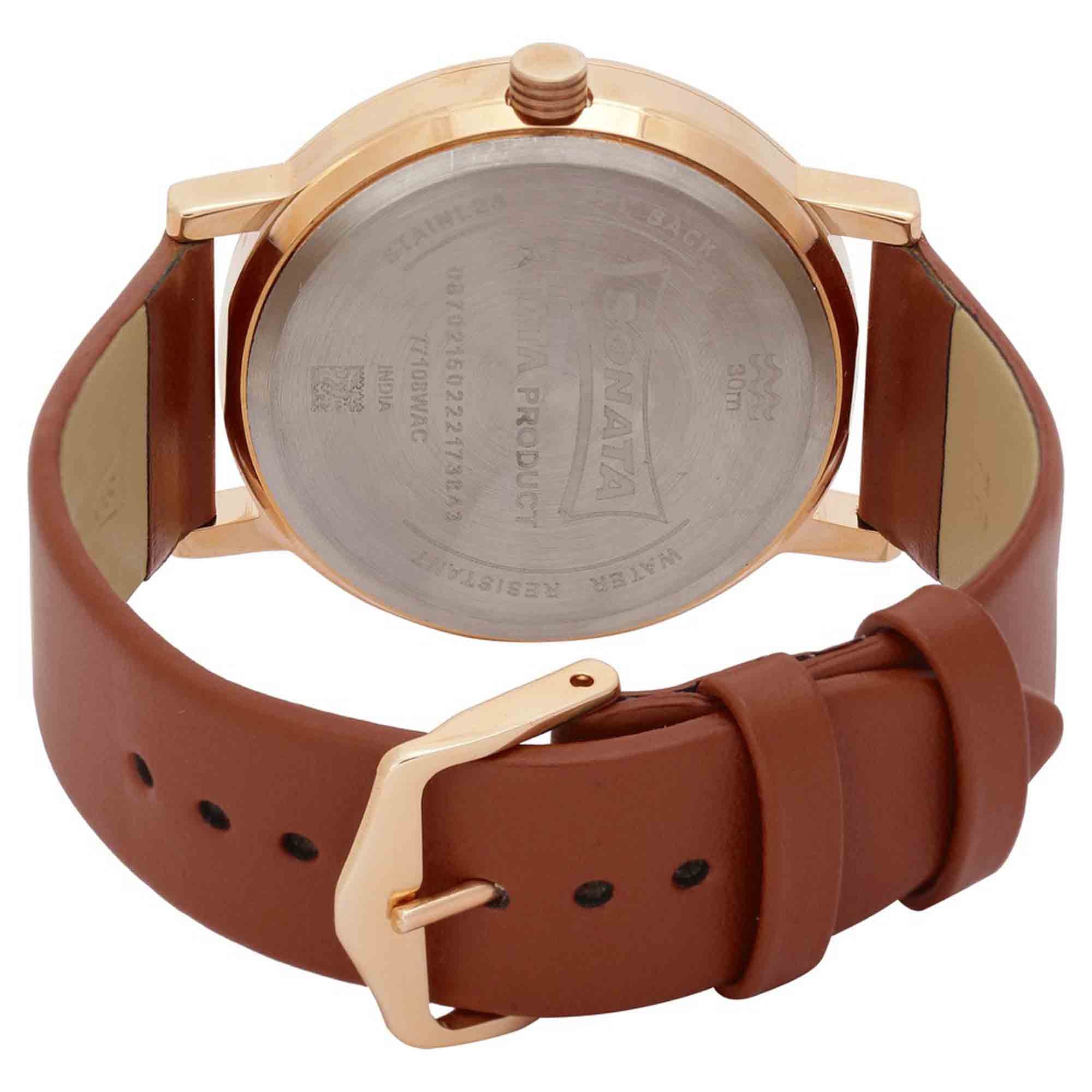 Sonata Quartz Analog with Day and Date Brown Dial Leather Strap Watch for Men - Image 5