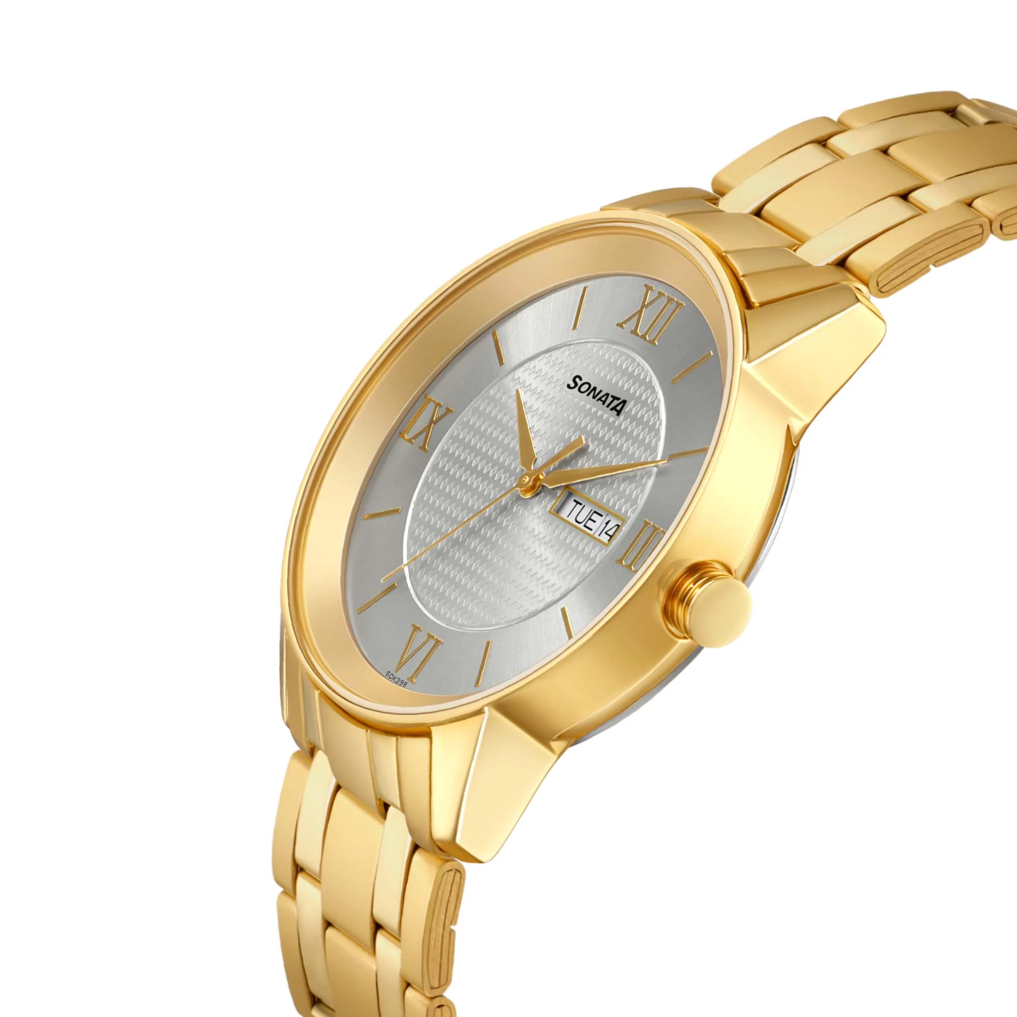 Sonata Quartz Analog with Day and Date Champagne Dial Stainless Steel Strap Watch for Men - Image 3