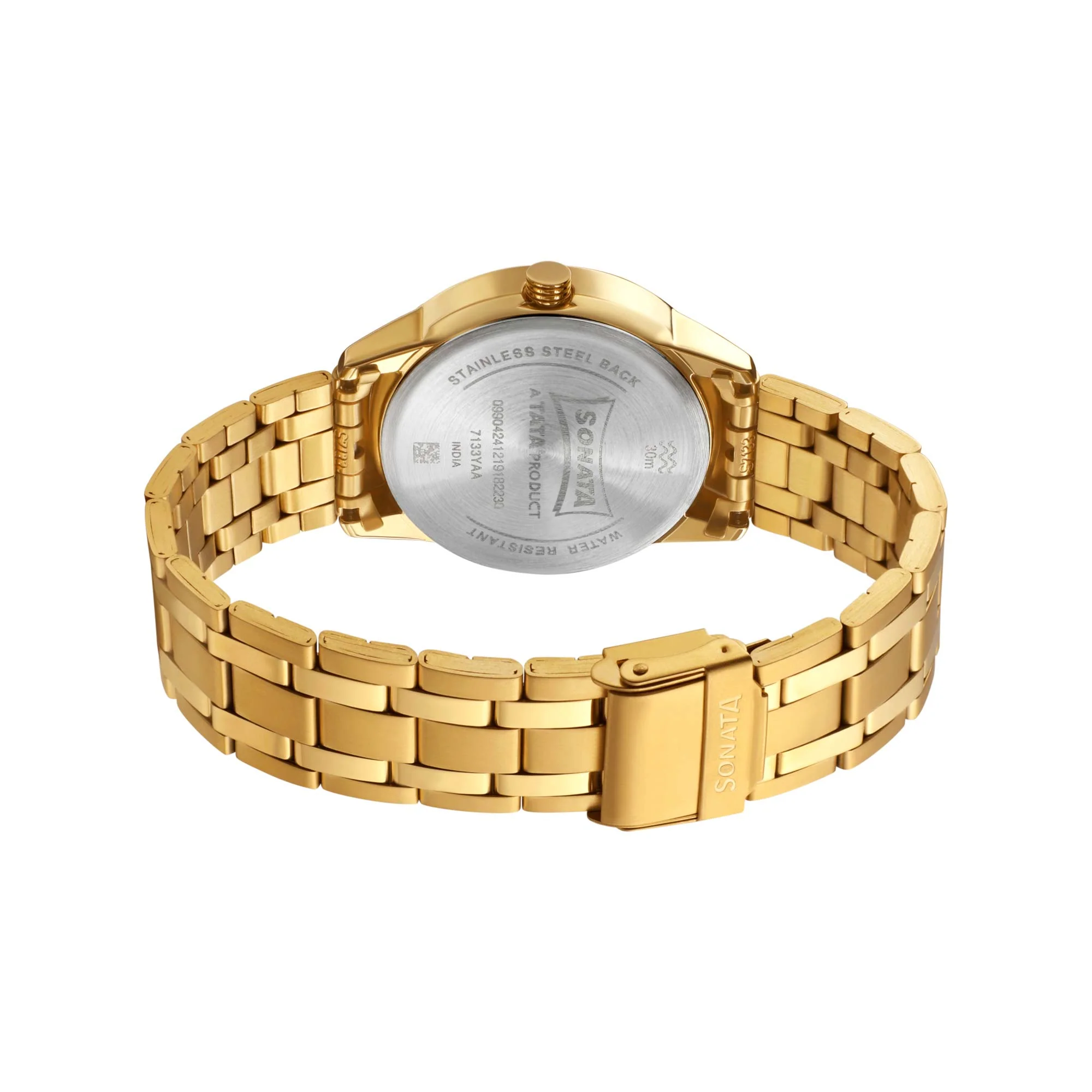 Sonata Quartz Analog with Day and Date Champagne Dial Stainless Steel Strap Watch for Men - Image 4