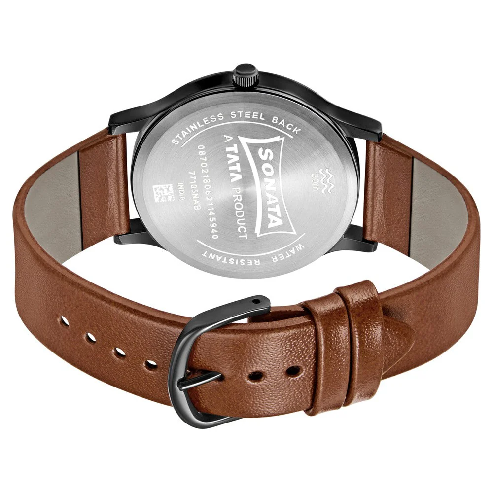 Sonata Quartz Analog with Day and Date Grey Dial Leather Strap Watch for Men - Image 4