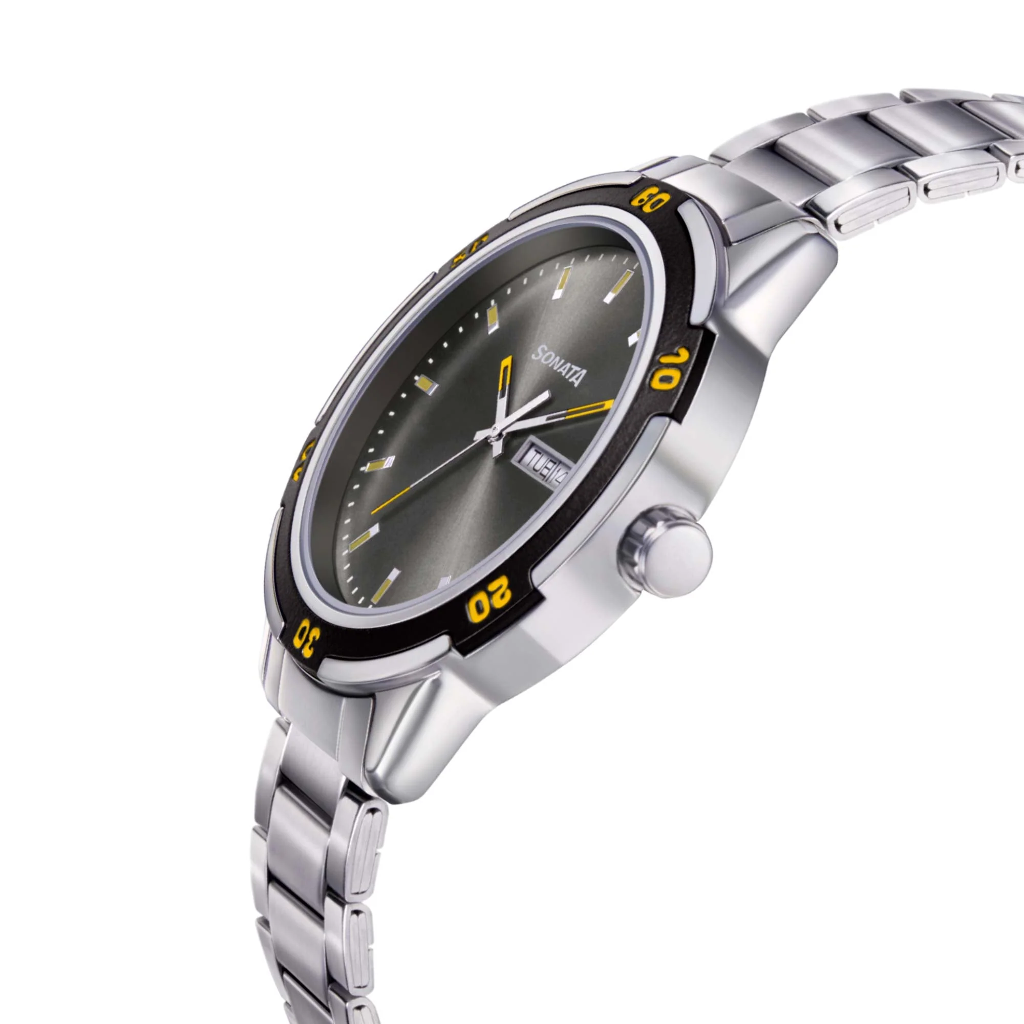 Sonata Quartz Analog with Day and Date Grey Dial Metal Strap Watch for Men - Image 3