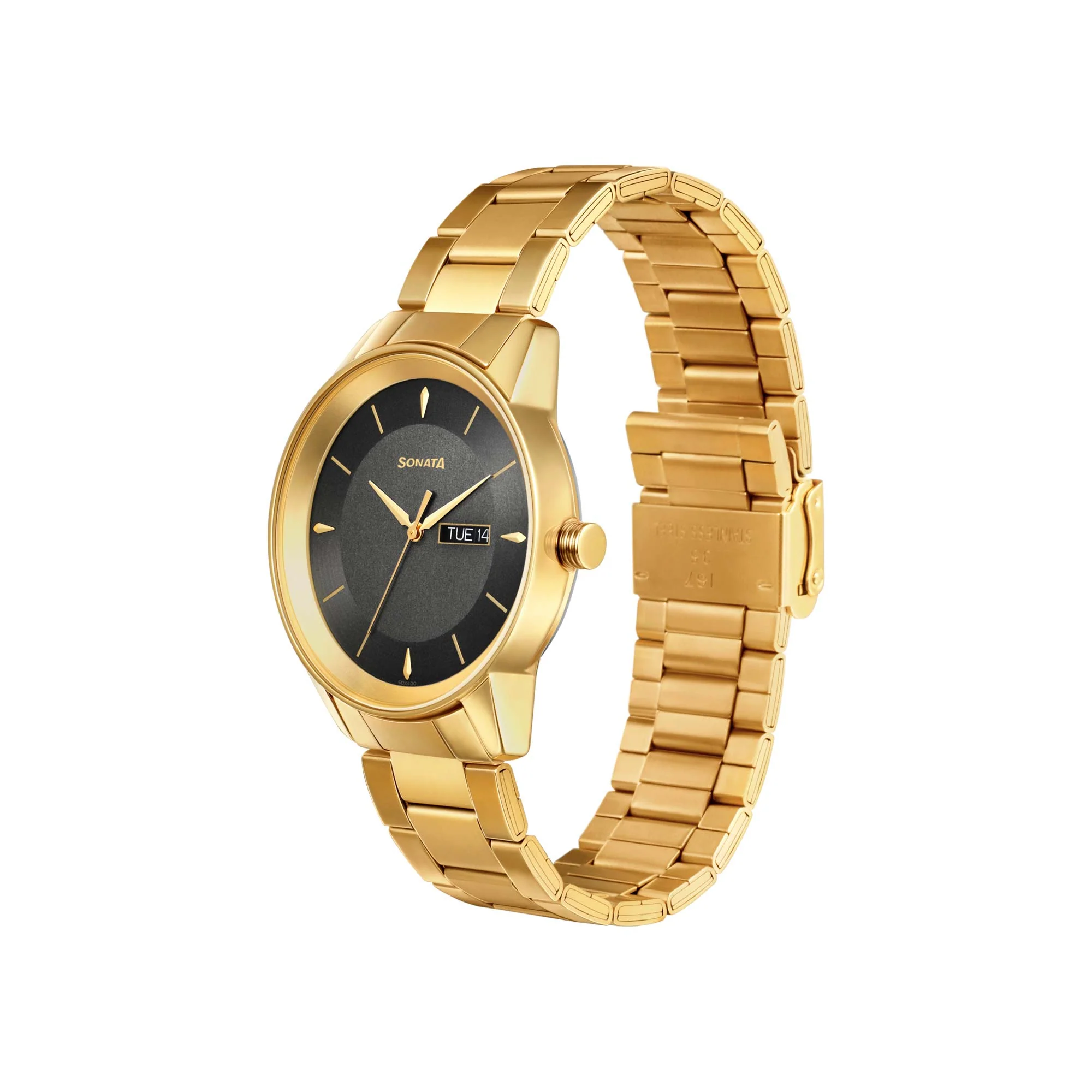 Sonata Quartz Analog with Day and Date Grey Dial Stainless Steel Strap Watch for Men - Image 2