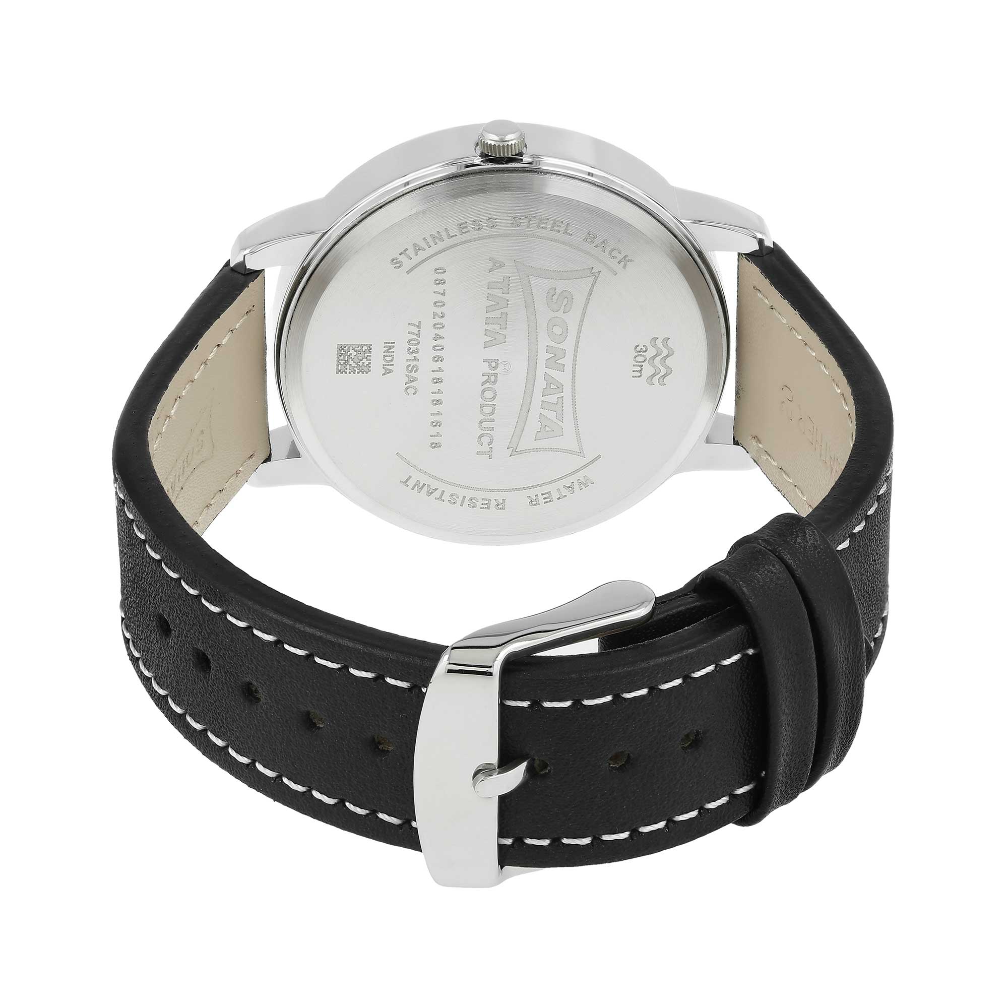 Sonata Quartz Analog with Day and Date White Dial Leather Strap Watch for Men - Image 4