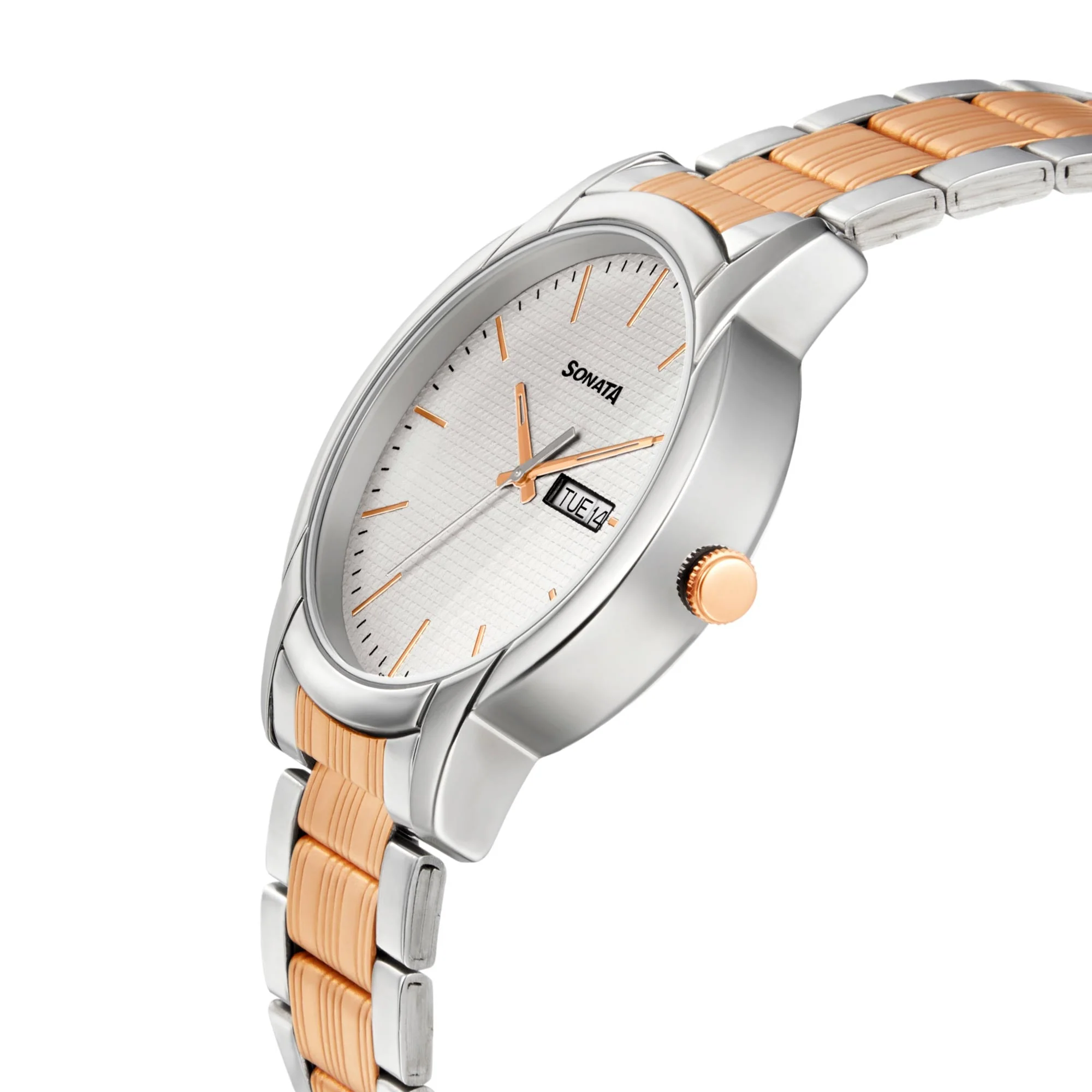 Sonata Quartz Analog with Day and Date White Dial Metal Strap Watch for Men - Image 3