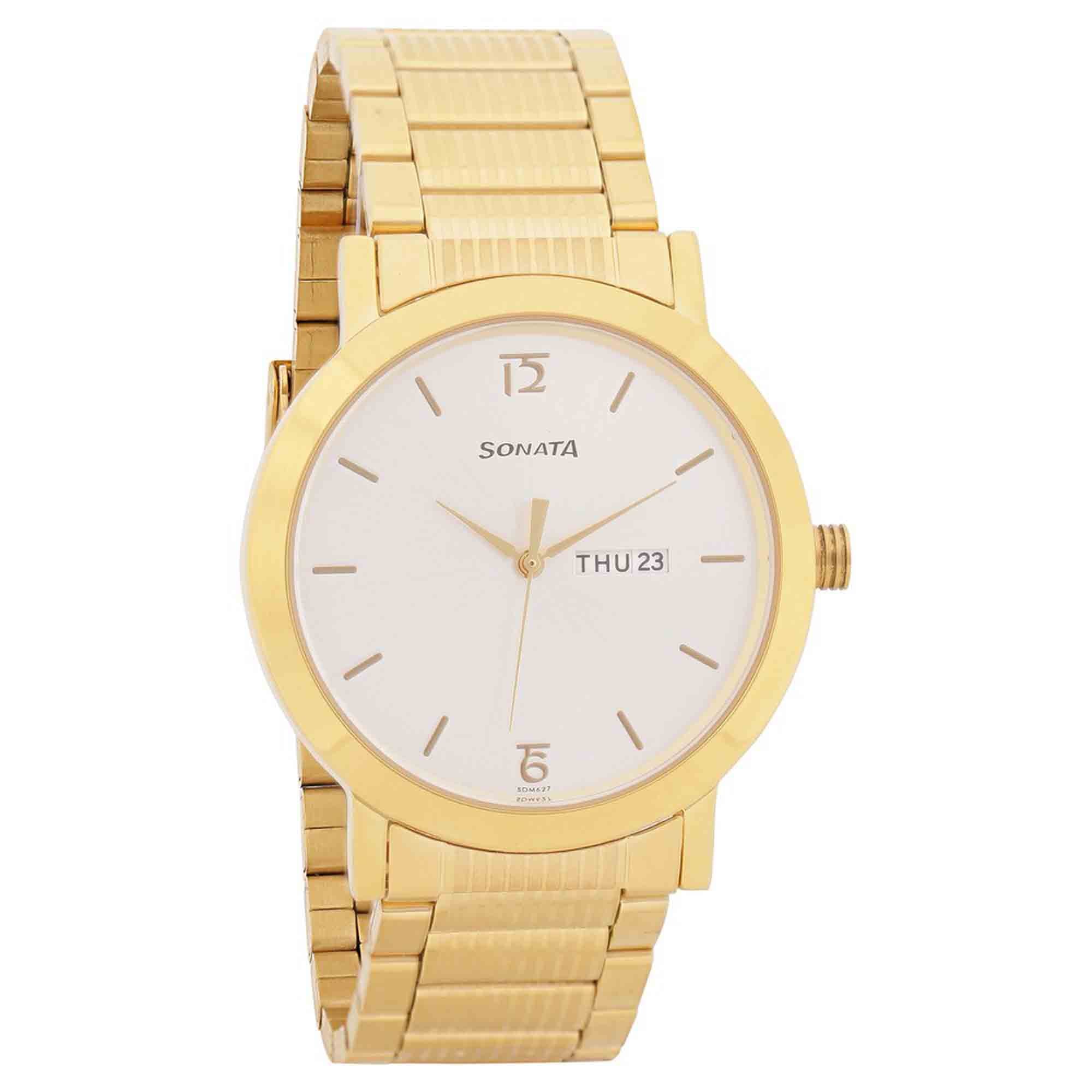 Sonata Quartz Analog with Day and Date White Dial Stainless Steel Strap Watch for Men - Image 2