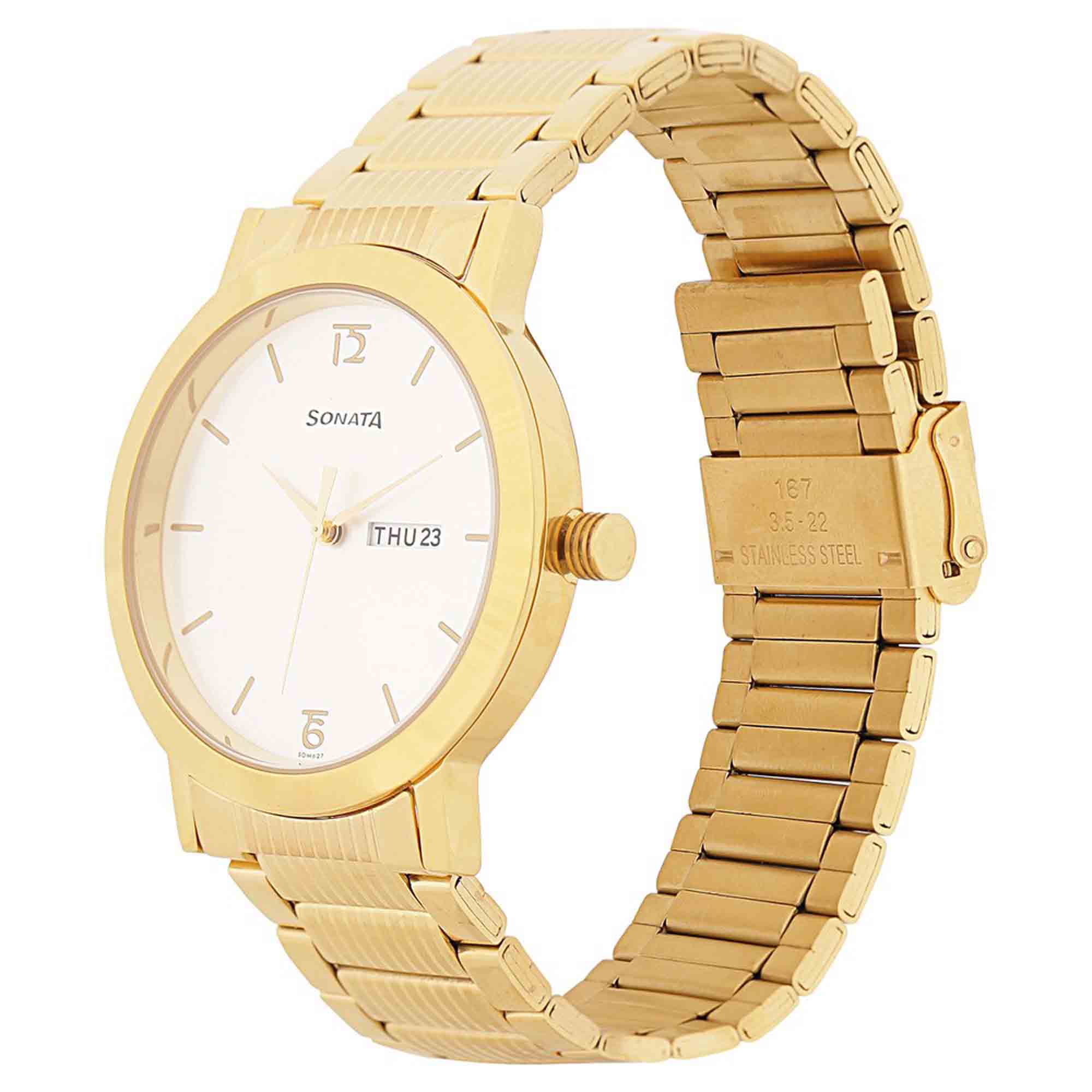 Sonata Quartz Analog with Day and Date White Dial Stainless Steel Strap Watch for Men - Image 3