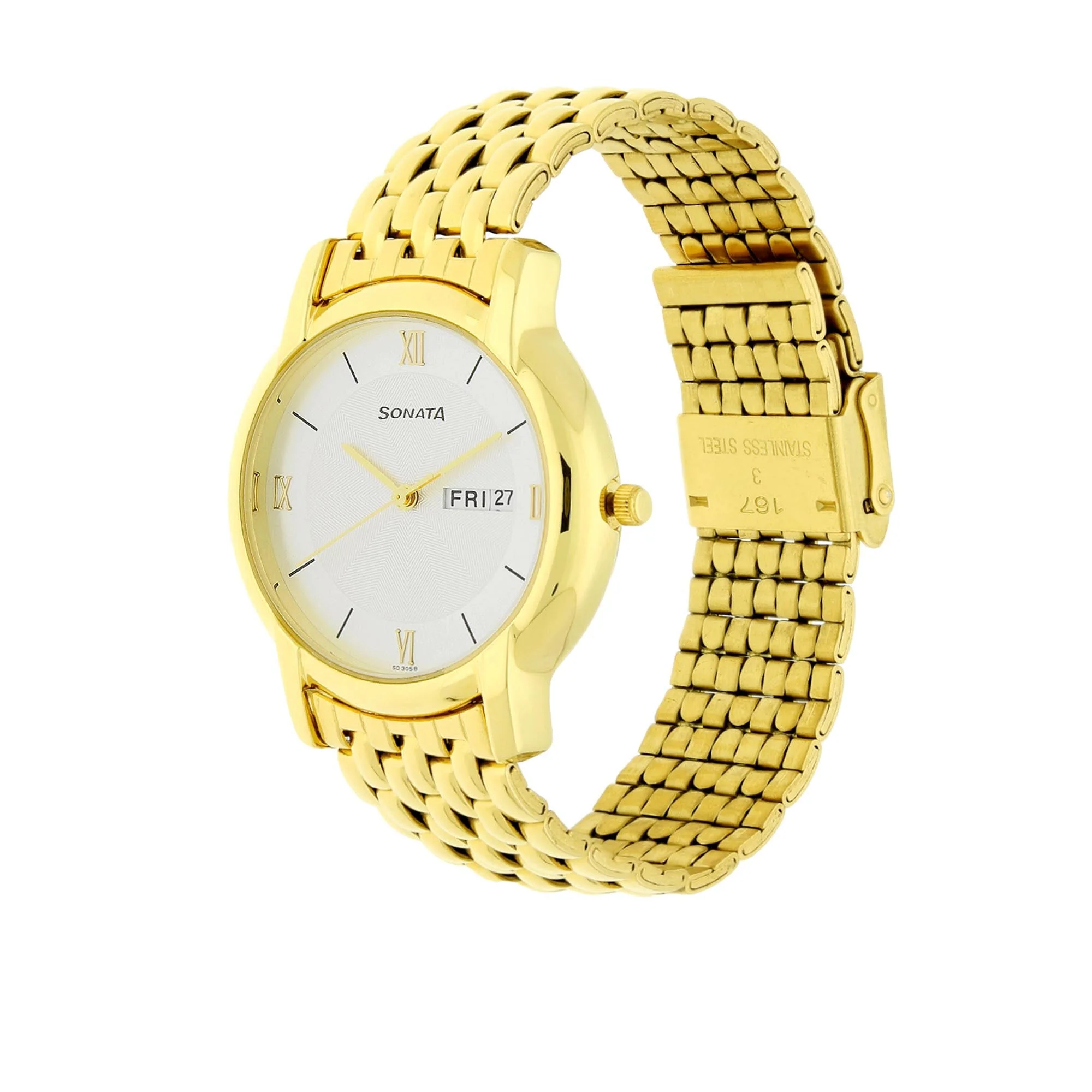 Sonata Quartz Analog with Day and Date White Dial Stainless Steel Strap Watch for Men - Image 2