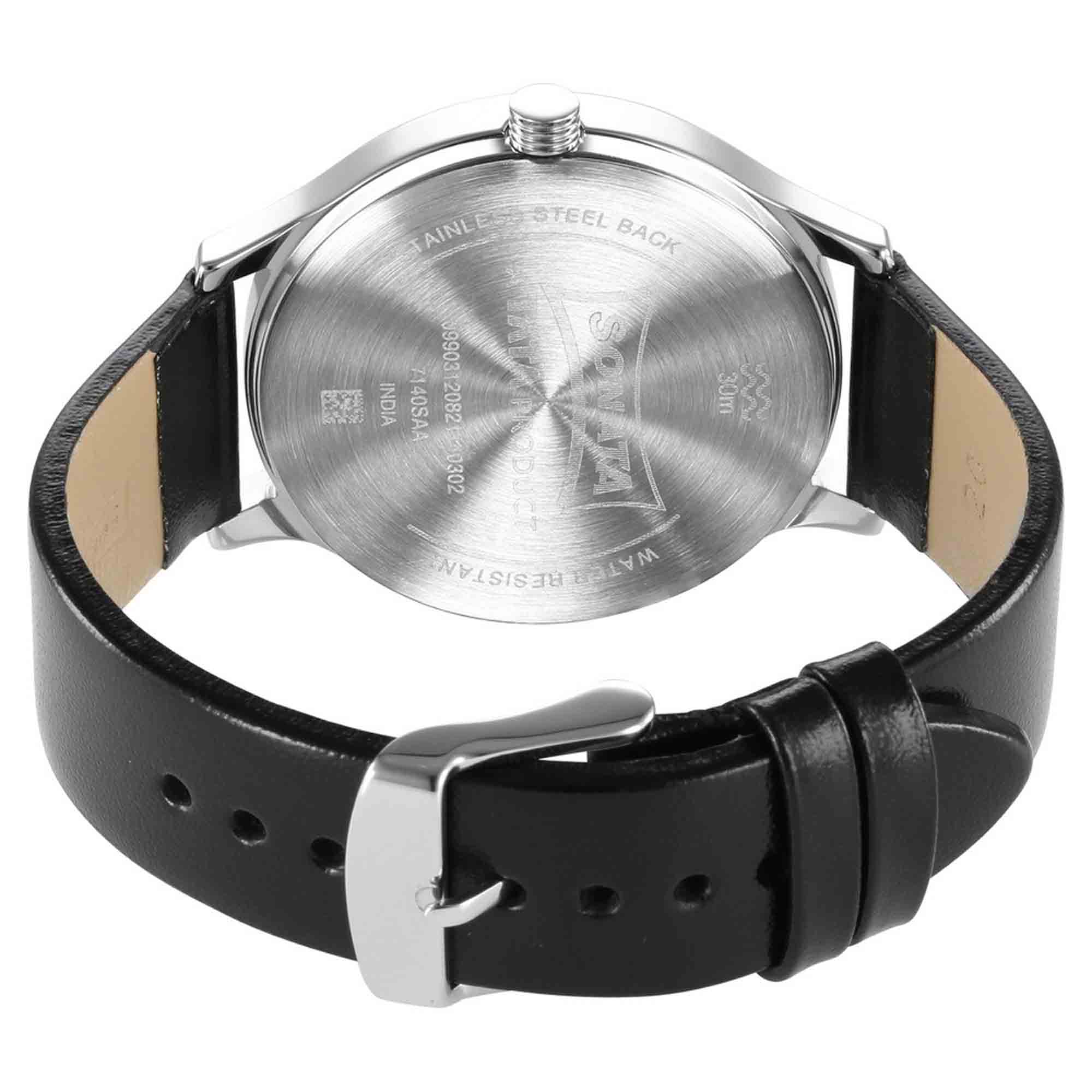 Sonata Quartz Multifunction Black Dial Leather Strap Watch for Men - Image 4
