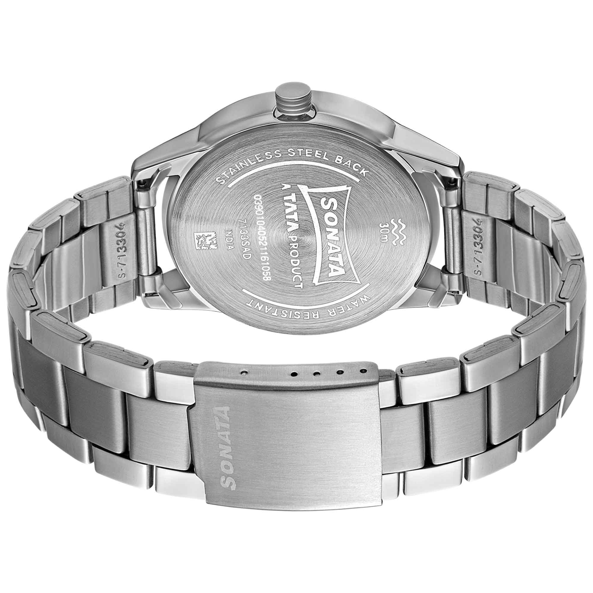 Sonata Quartz Multifunction Black Dial Stainless Steel Strap Watch for Men - Image 3