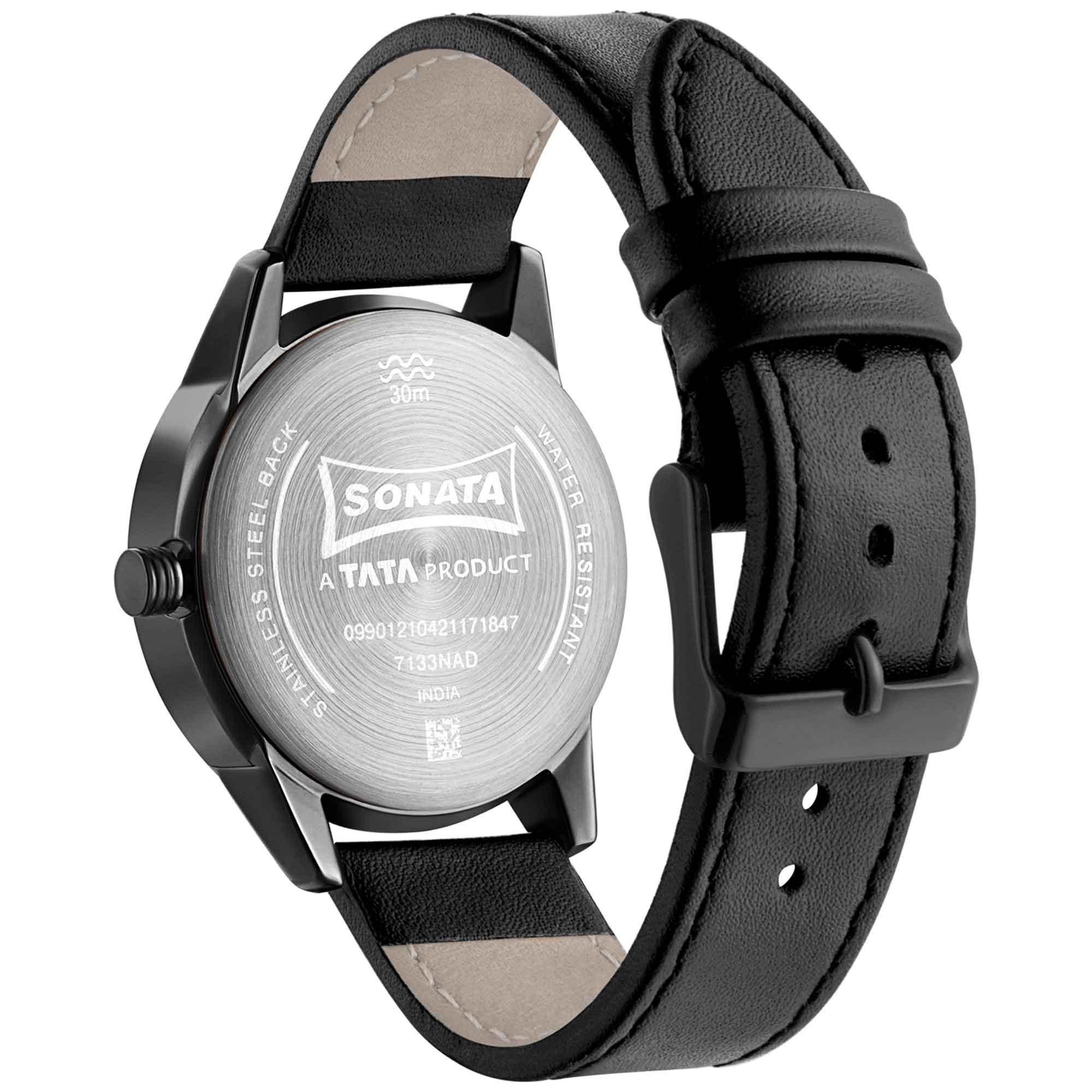 Sonata Quartz Multifunction Blue Dial Leather Strap Watch for Men - Image 3