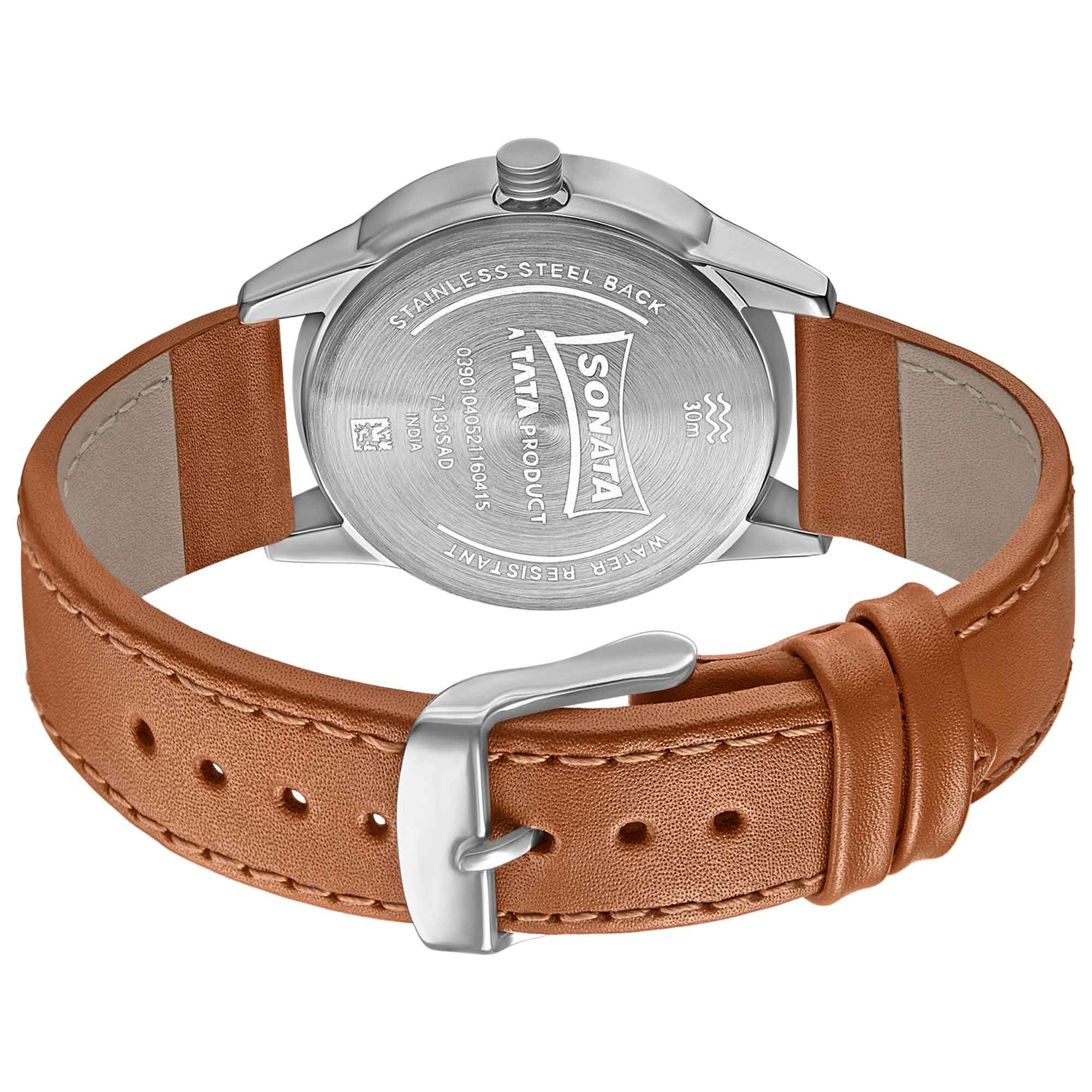 Sonata Quartz Multifunction Blue Dial Leather Strap Watch for Men - Image 3