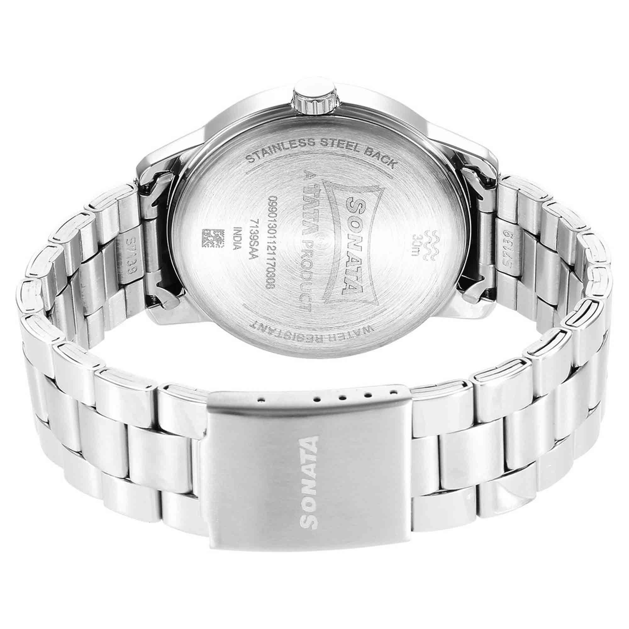 Sonata Quartz Multifunction Blue Dial Stainless Steel Strap Watch for Men - Image 4