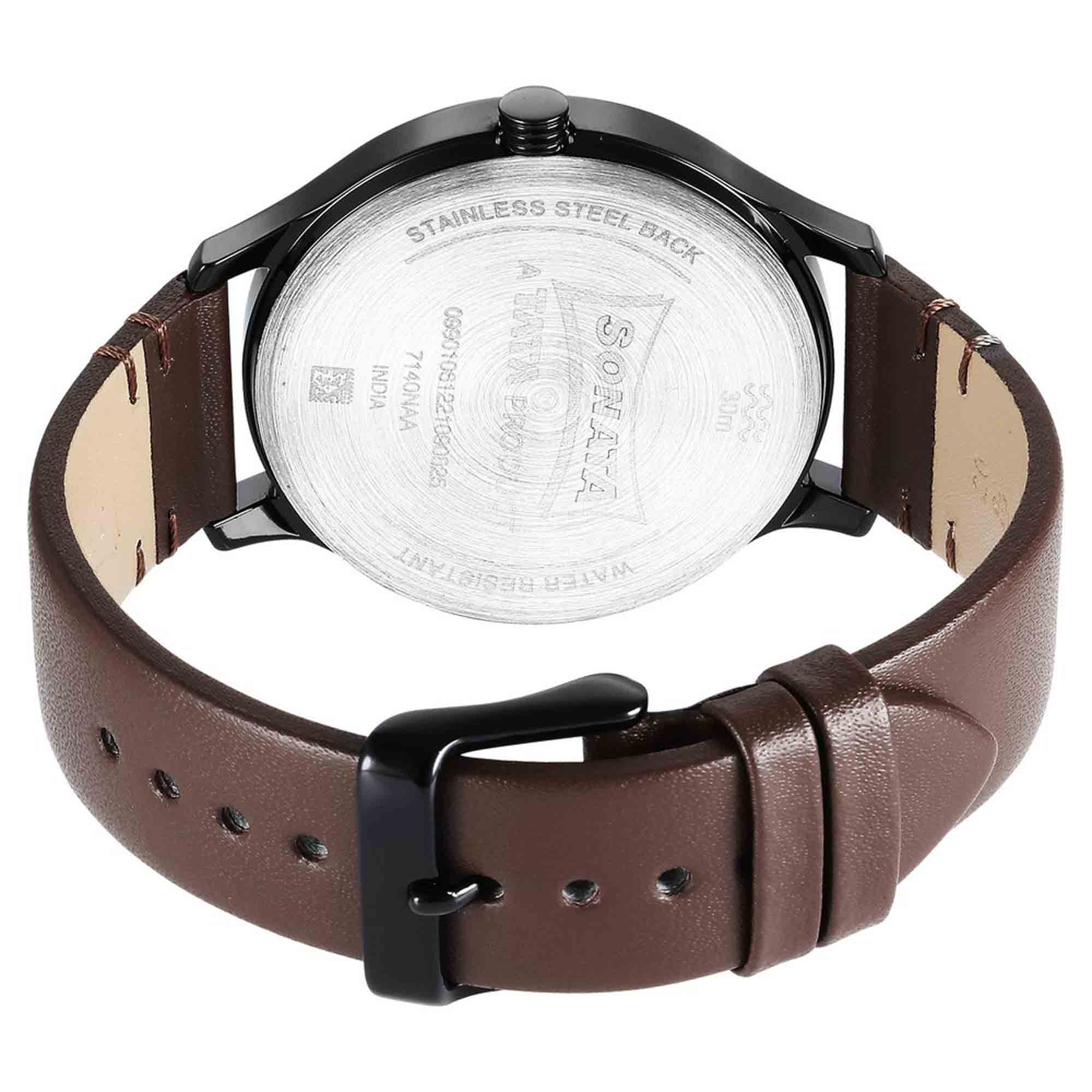 Sonata Quartz Multifunction Brown Dial Leather Strap Watch for Men - Image 4
