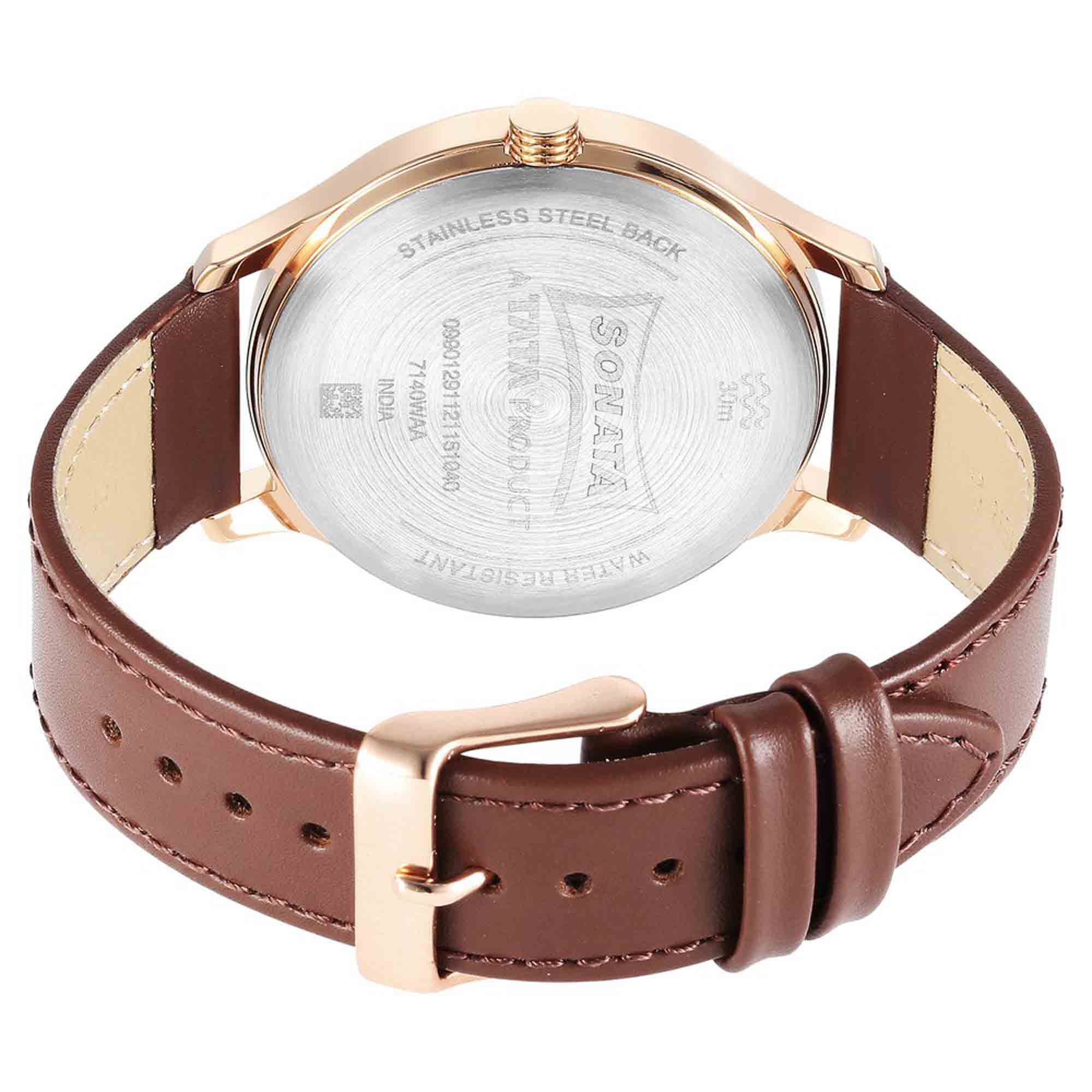 Sonata Quartz Multifunction Brown Dial Leather Strap Watch for Men - Image 4