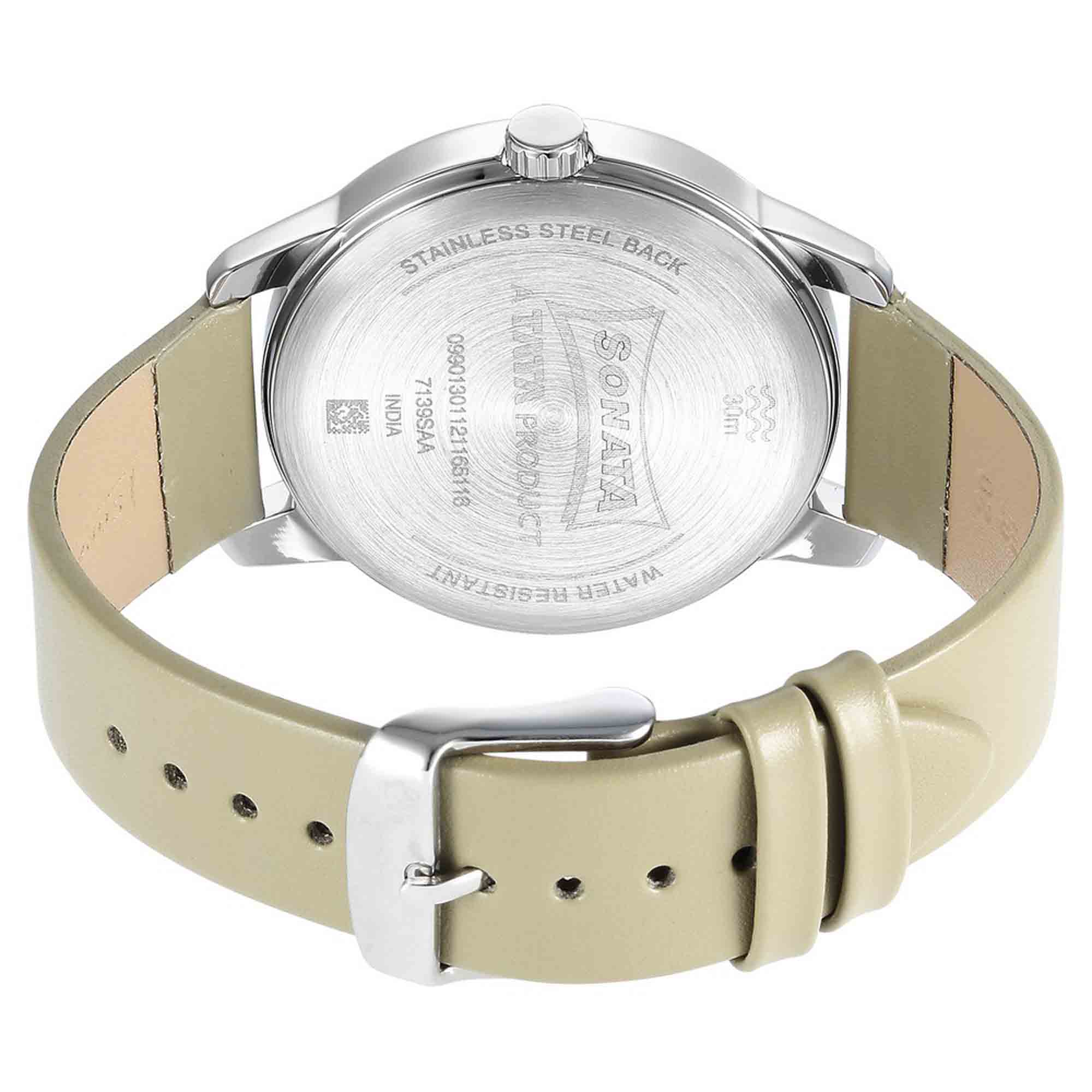 Sonata Quartz Multifunction Silver Dial Leather Strap Watch for Men - Image 4