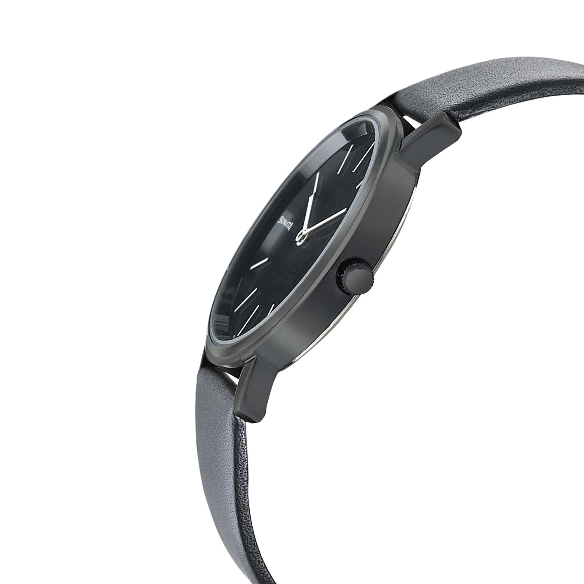 Sonata Silver Lining Black Dial Women Watch With Leather Strap - Image 3