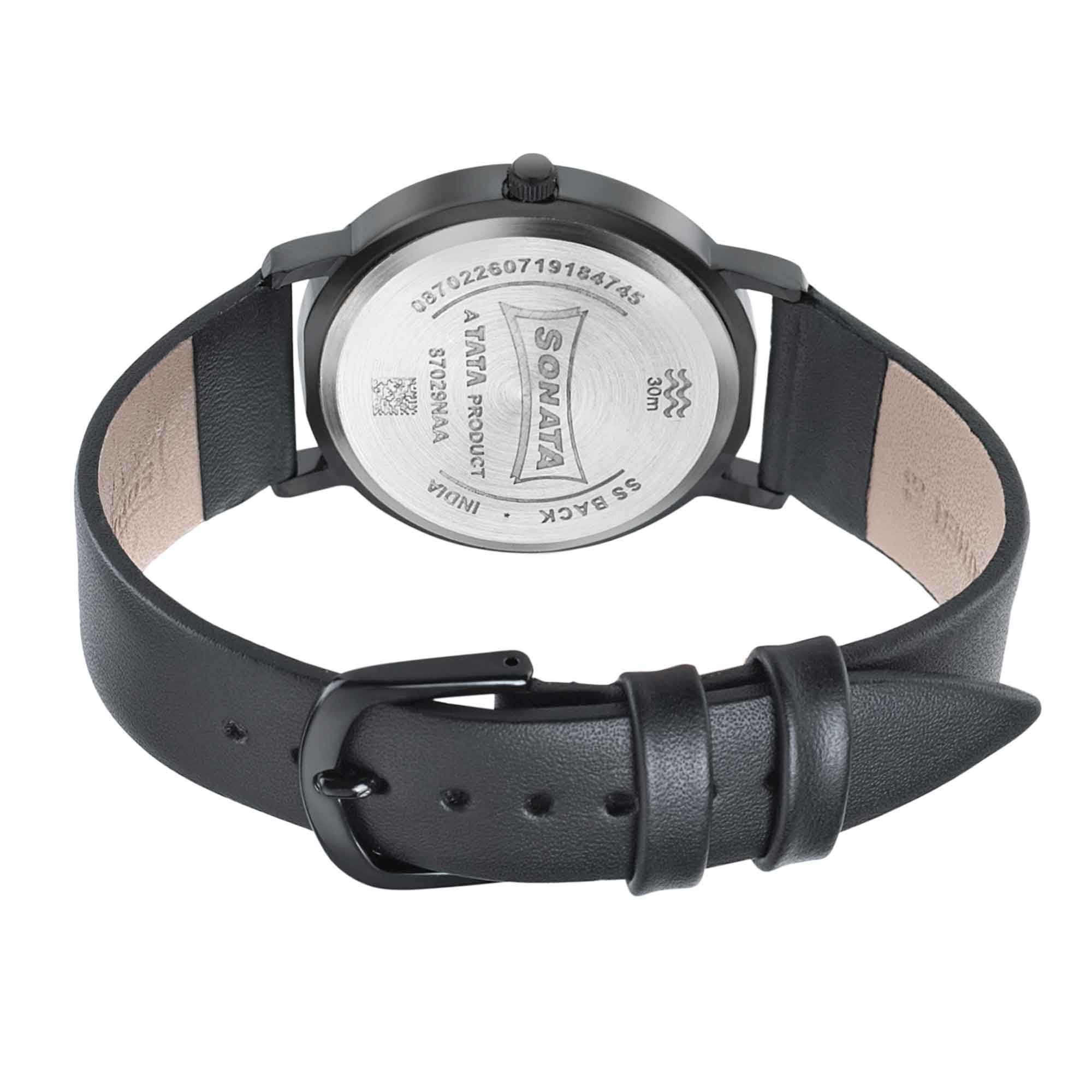 Sonata Silver Lining Black Dial Women Watch With Leather Strap - Image 4