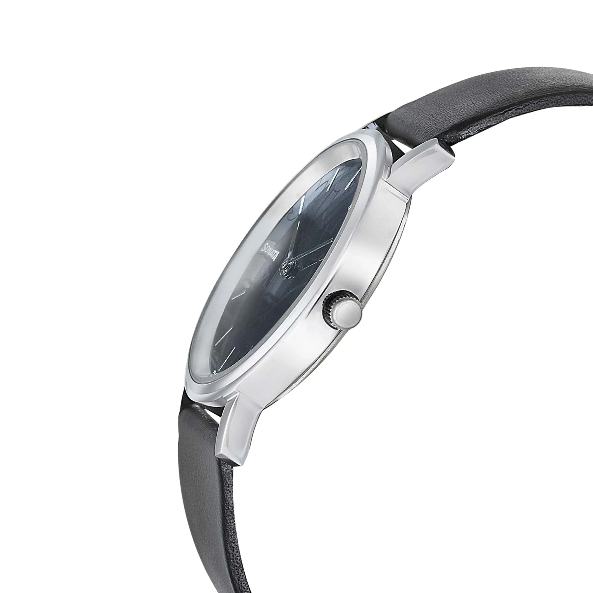Sonata Silver Lining Black Dial Women Watch With Leather Strap - Image 3