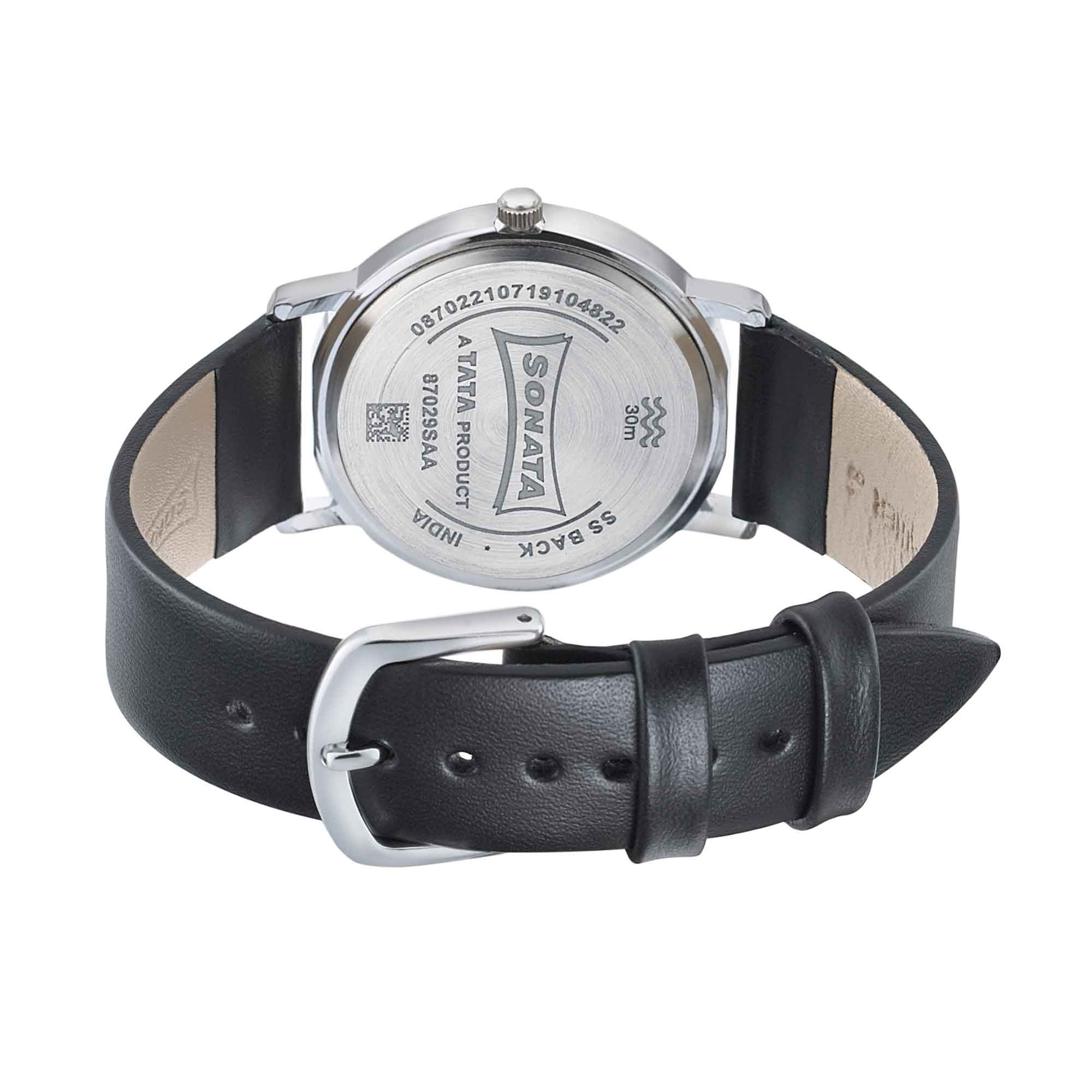 Sonata Silver Lining Black Dial Women Watch With Leather Strap - Image 4