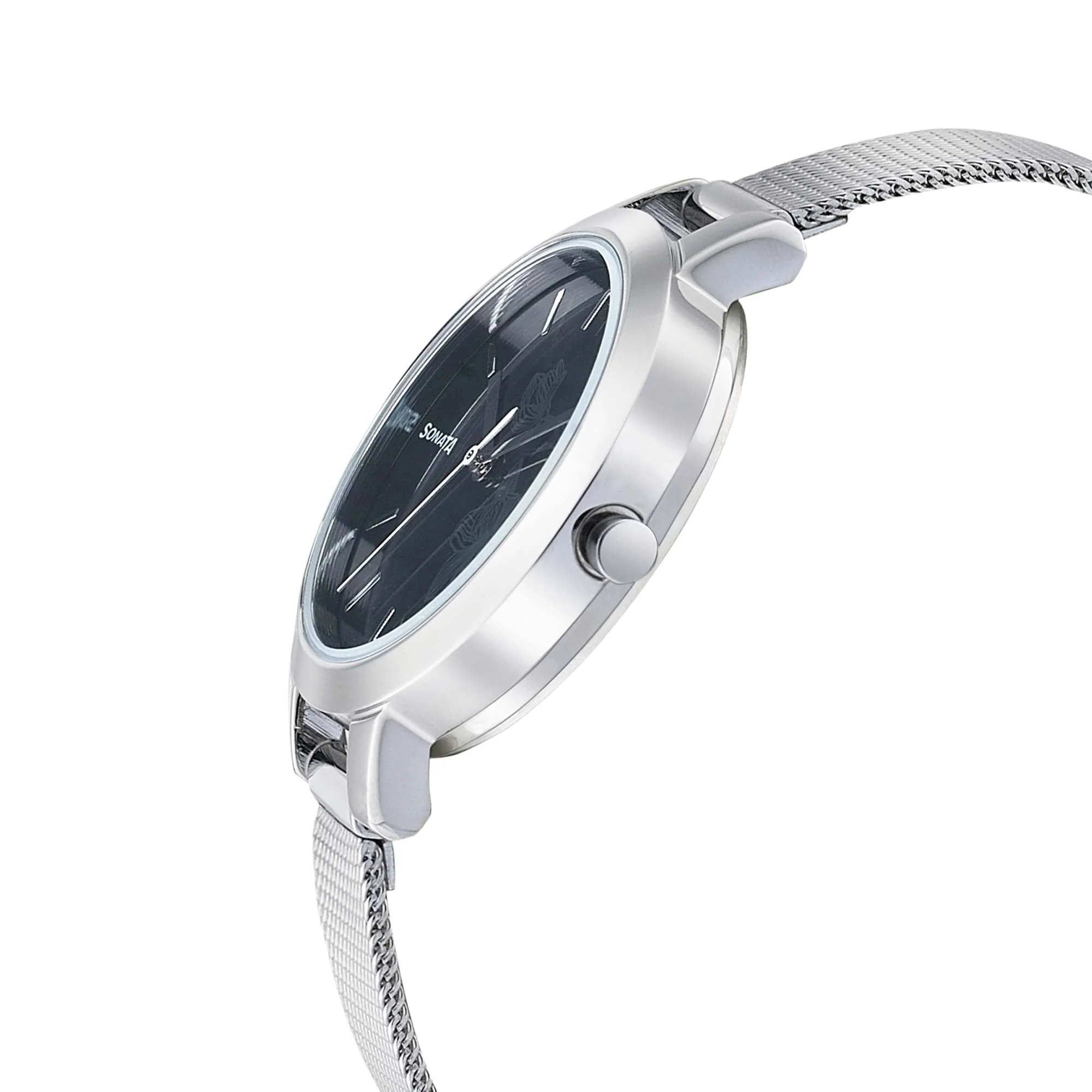 Sonata Silver Lining Black Dial Women Watch With Stainless Steel Strap - Image 3