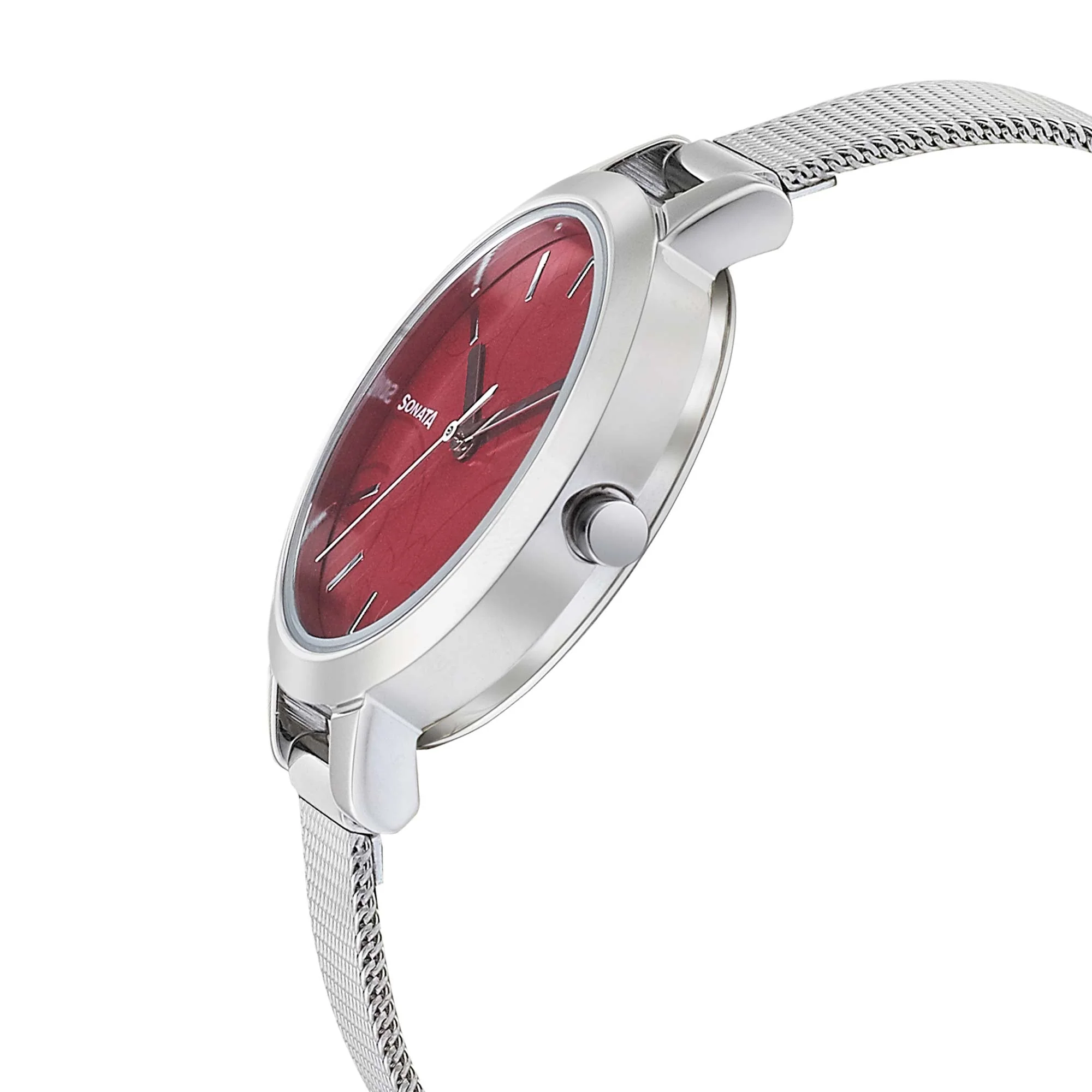 Sonata Silver Lining Red Dial Women Watch With Stainless Steel Strap - Image 3