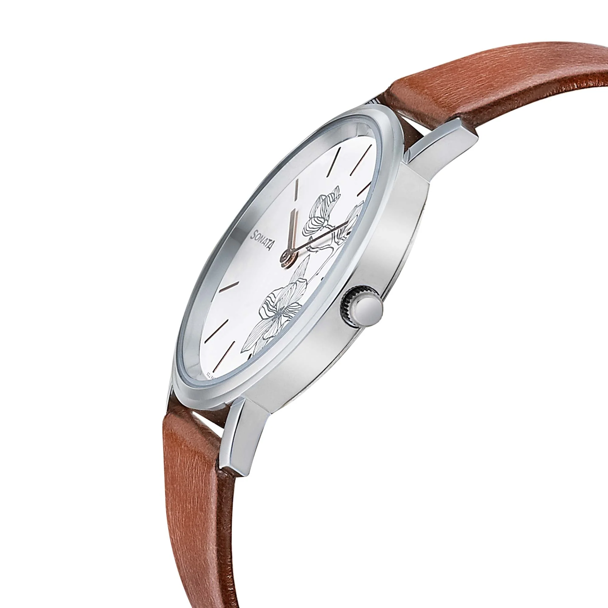 Sonata Silver Lining White Dial Women Watch With Leather Strap - Image 3