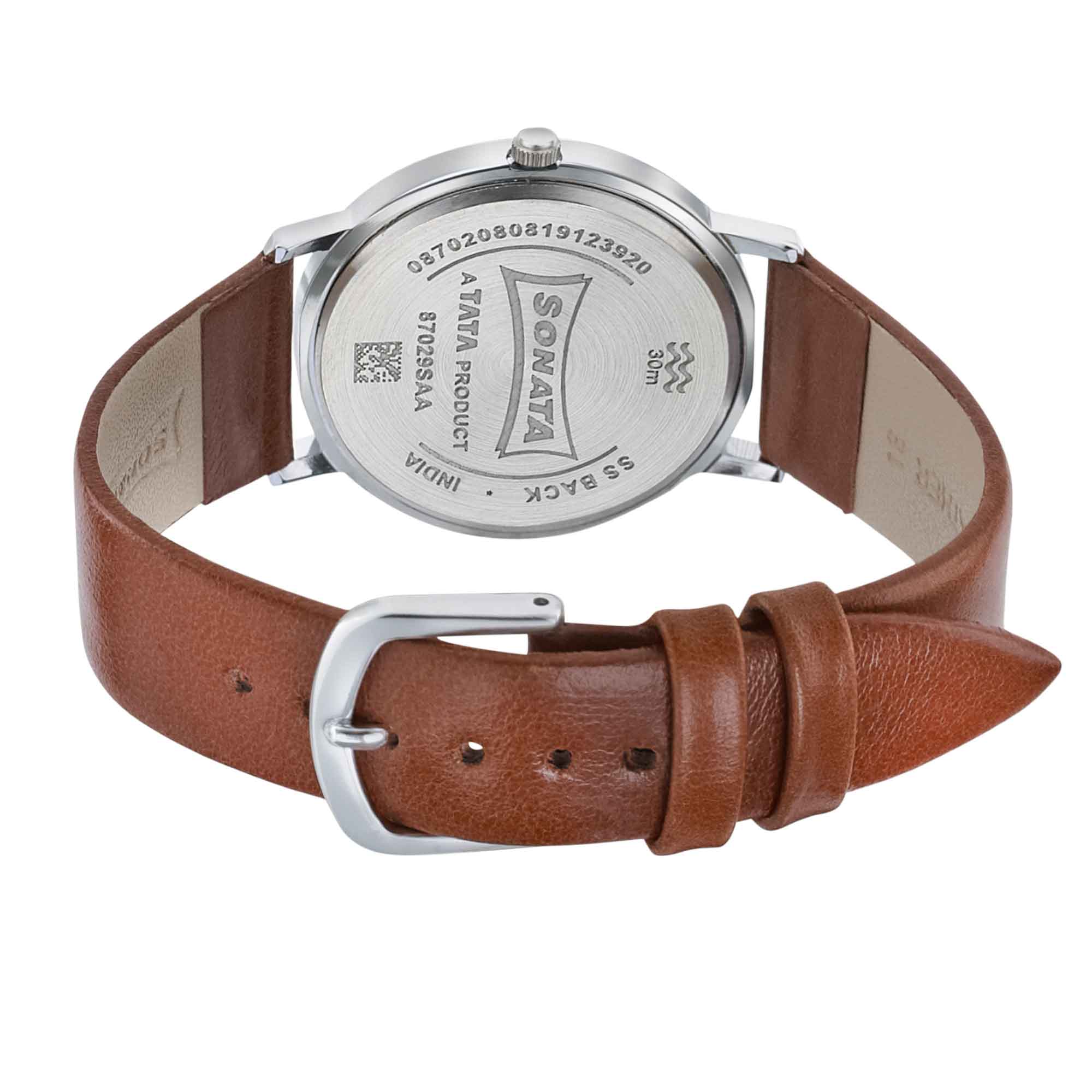 Sonata Silver Lining White Dial Women Watch With Leather Strap - Image 4