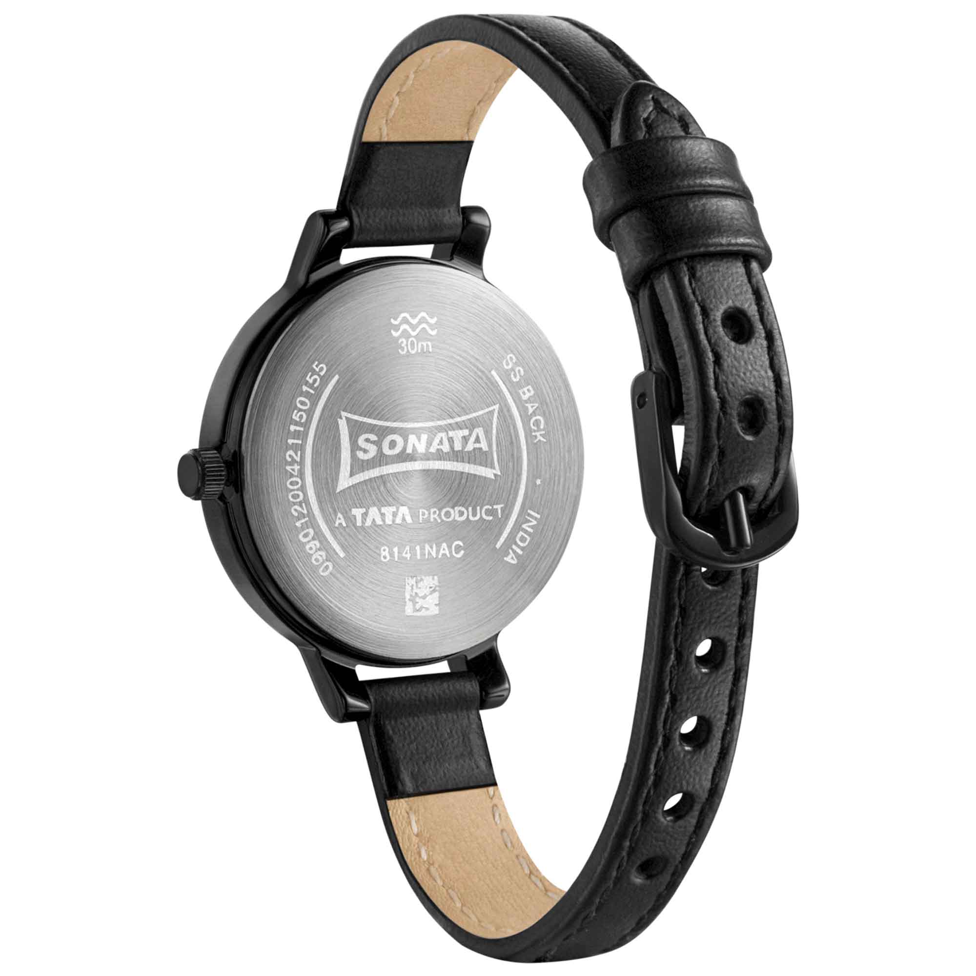 Sonata Unveil Black Dial Women Watch With Leather Strap - Image 3
