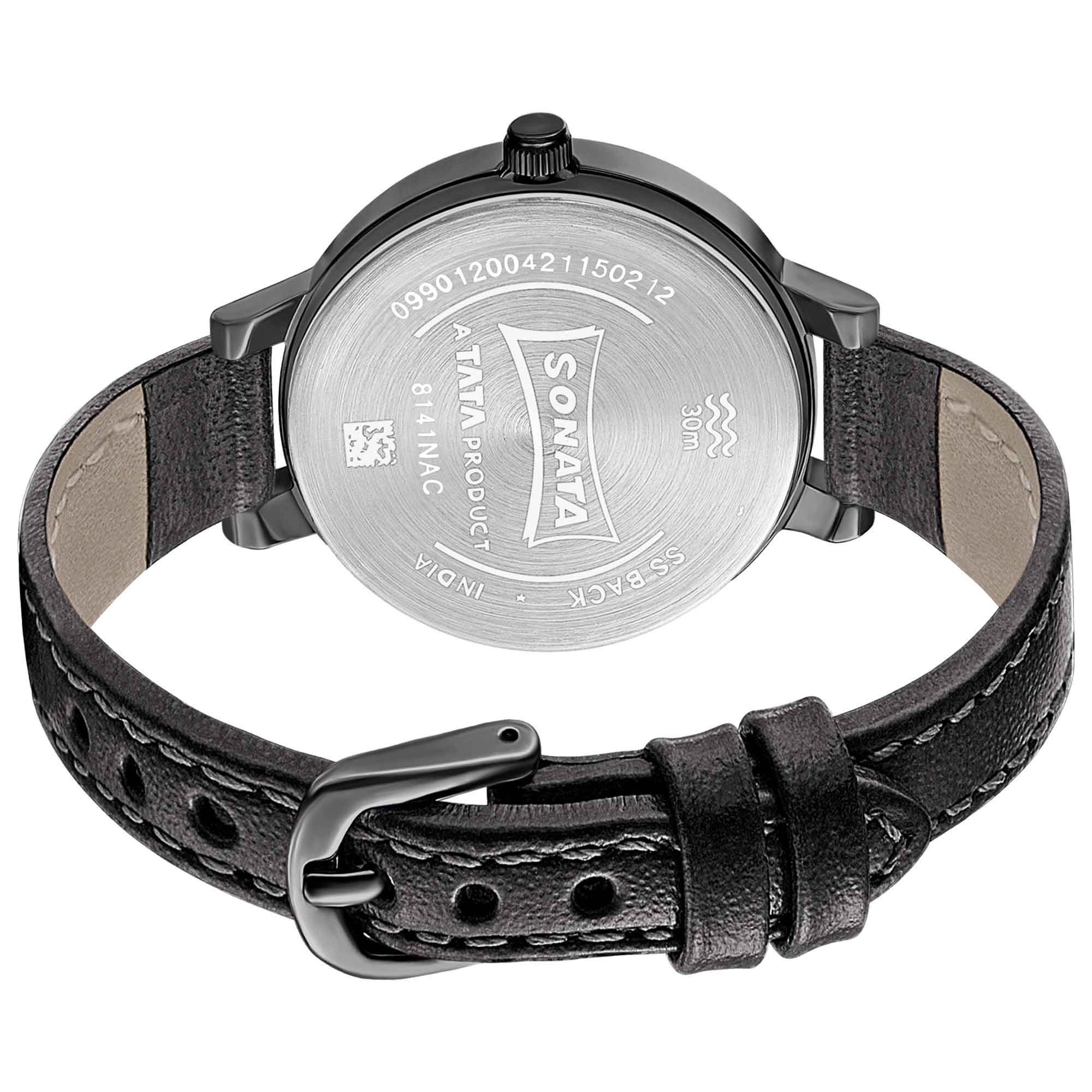 Sonata Unveil Black Dial Women Watch With Leather Strap - Image 3