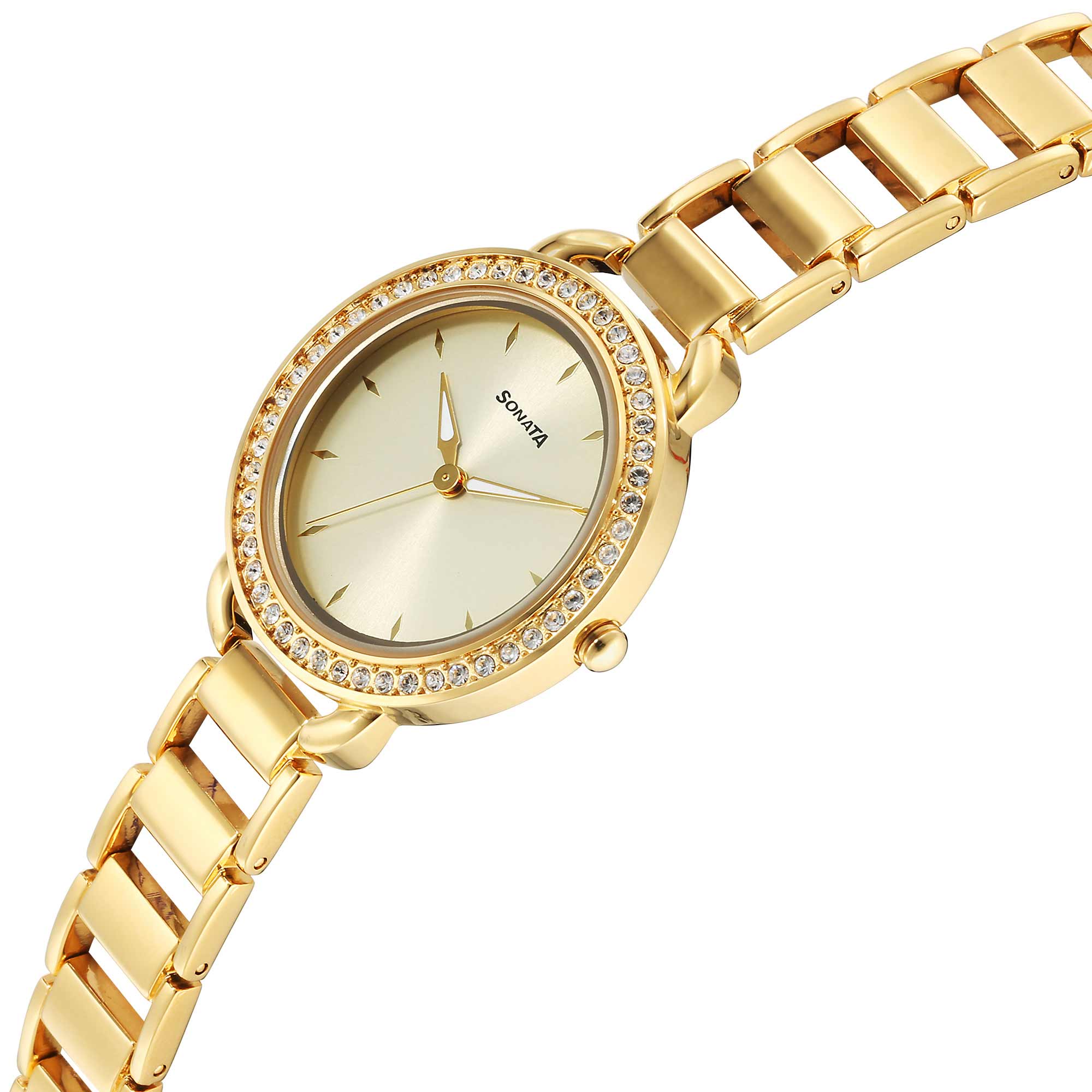 Sonata Wedding Quartz Analog Champagne Dial Metal Strap Watch for Women - Image 3