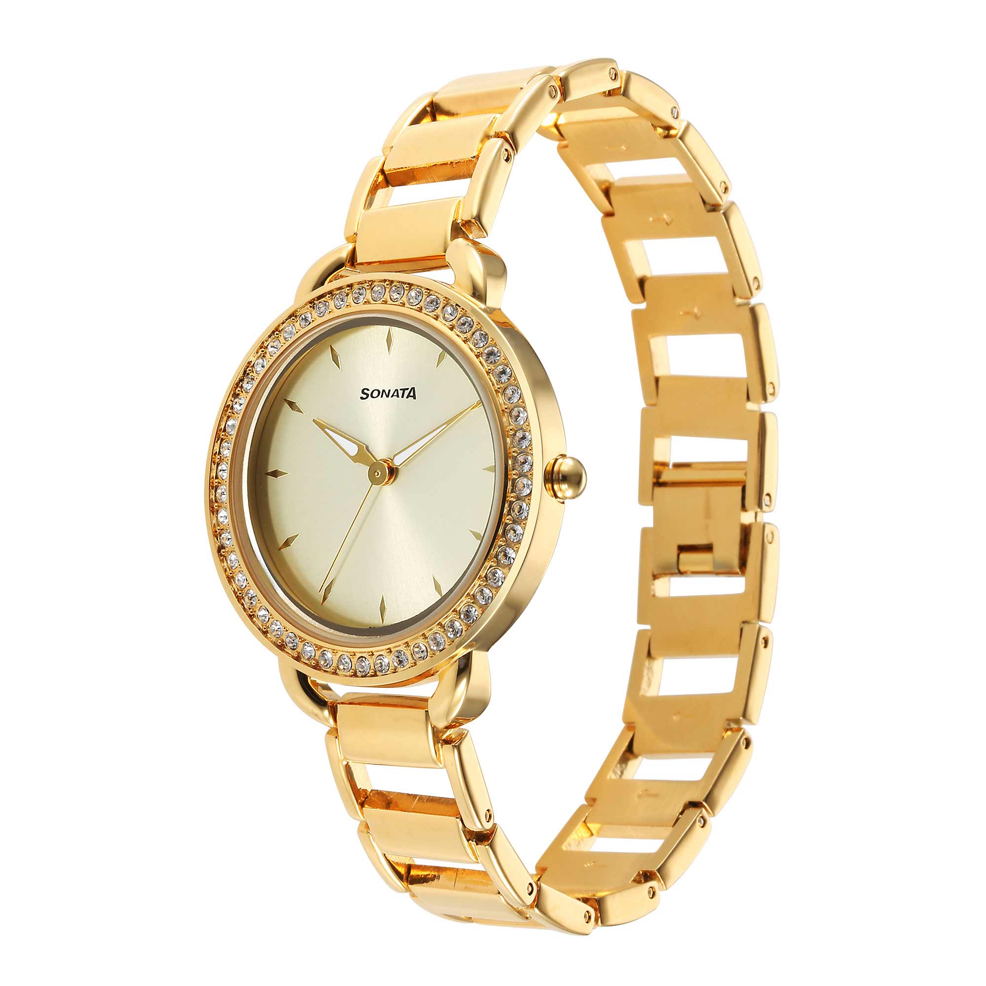 Sonata Wedding Quartz Analog Champagne Dial Metal Strap Watch for Women - Image 4