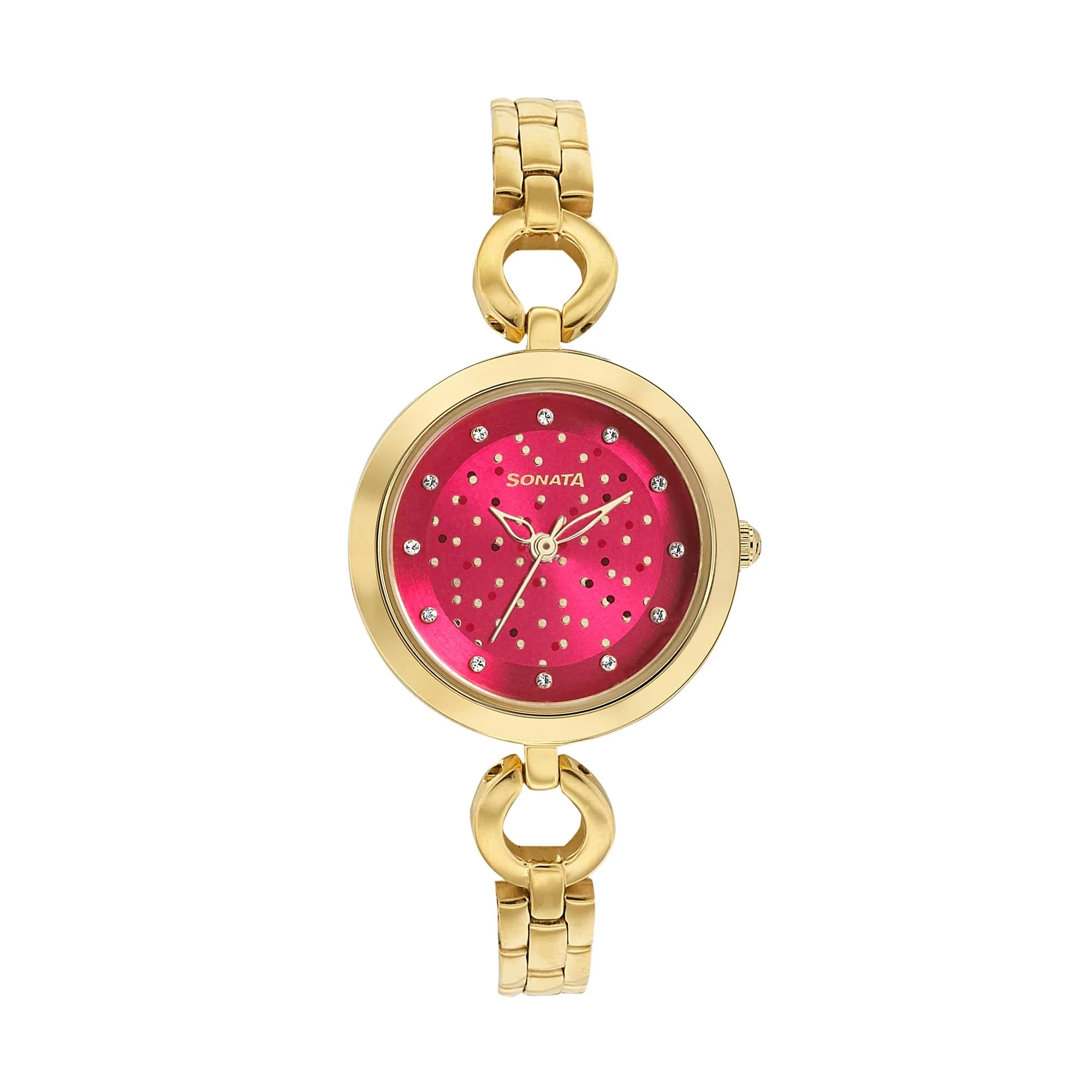 Sonata Wedding Red Dial Women Watch With Stainless Steel Strap