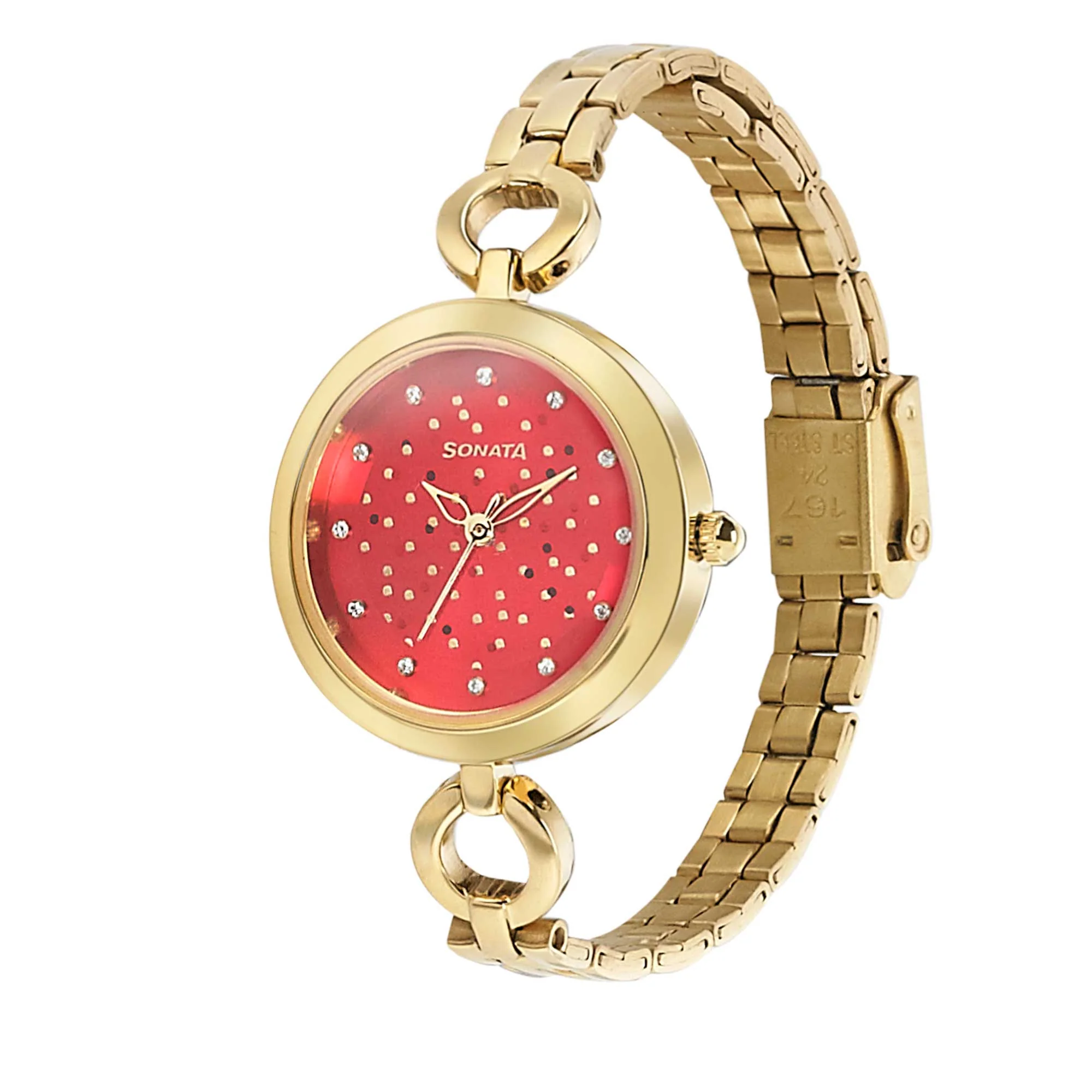Sonata Wedding Red Dial Women Watch With Stainless Steel Strap - Image 2