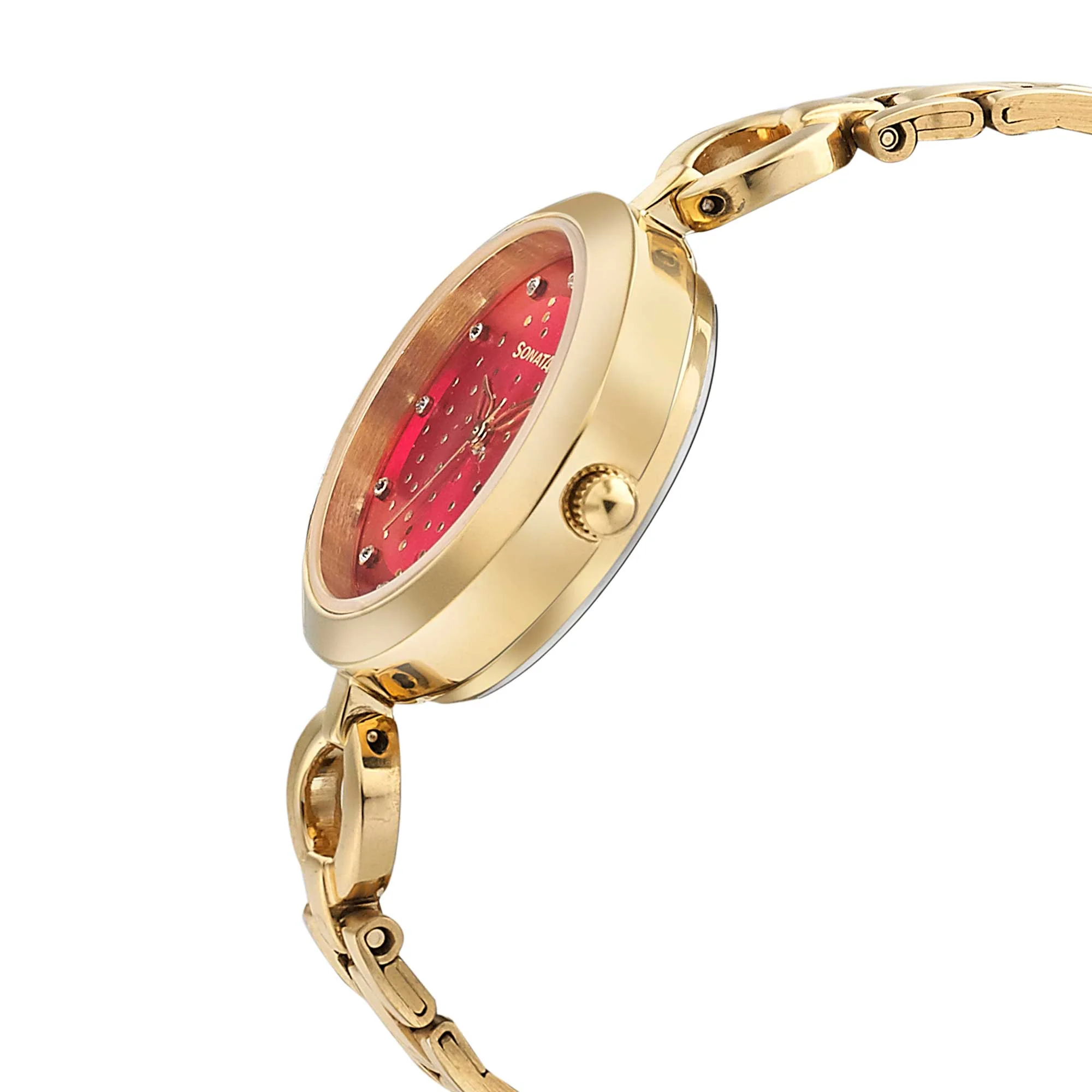 Sonata Wedding Red Dial Women Watch With Stainless Steel Strap - Image 3