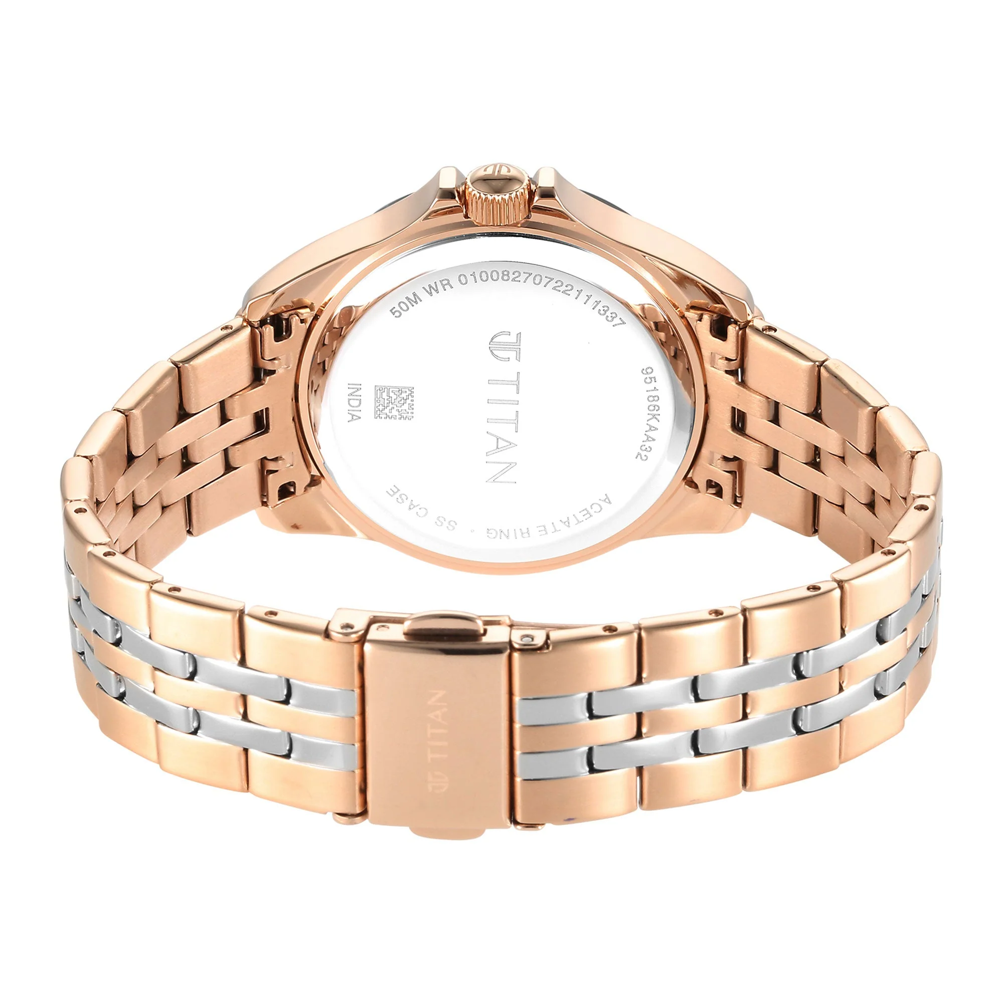 Titan Acetate Black Dial Analog with Day and Date Stainless Steel Strap Watch for Women - Image 5