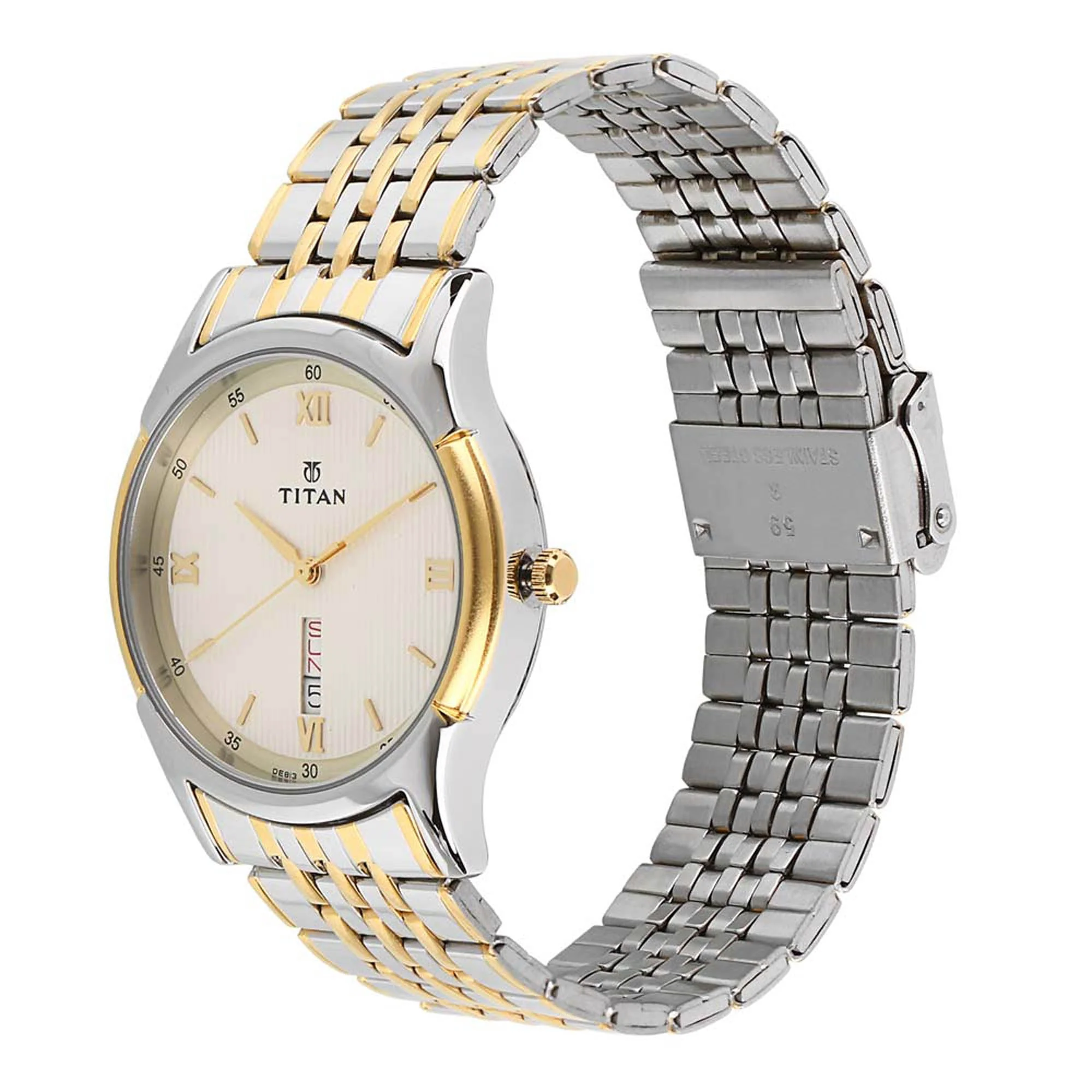 Titan Analog with Day and Date Off White Dial Stainless Steel Strap watch for Men - Image 2