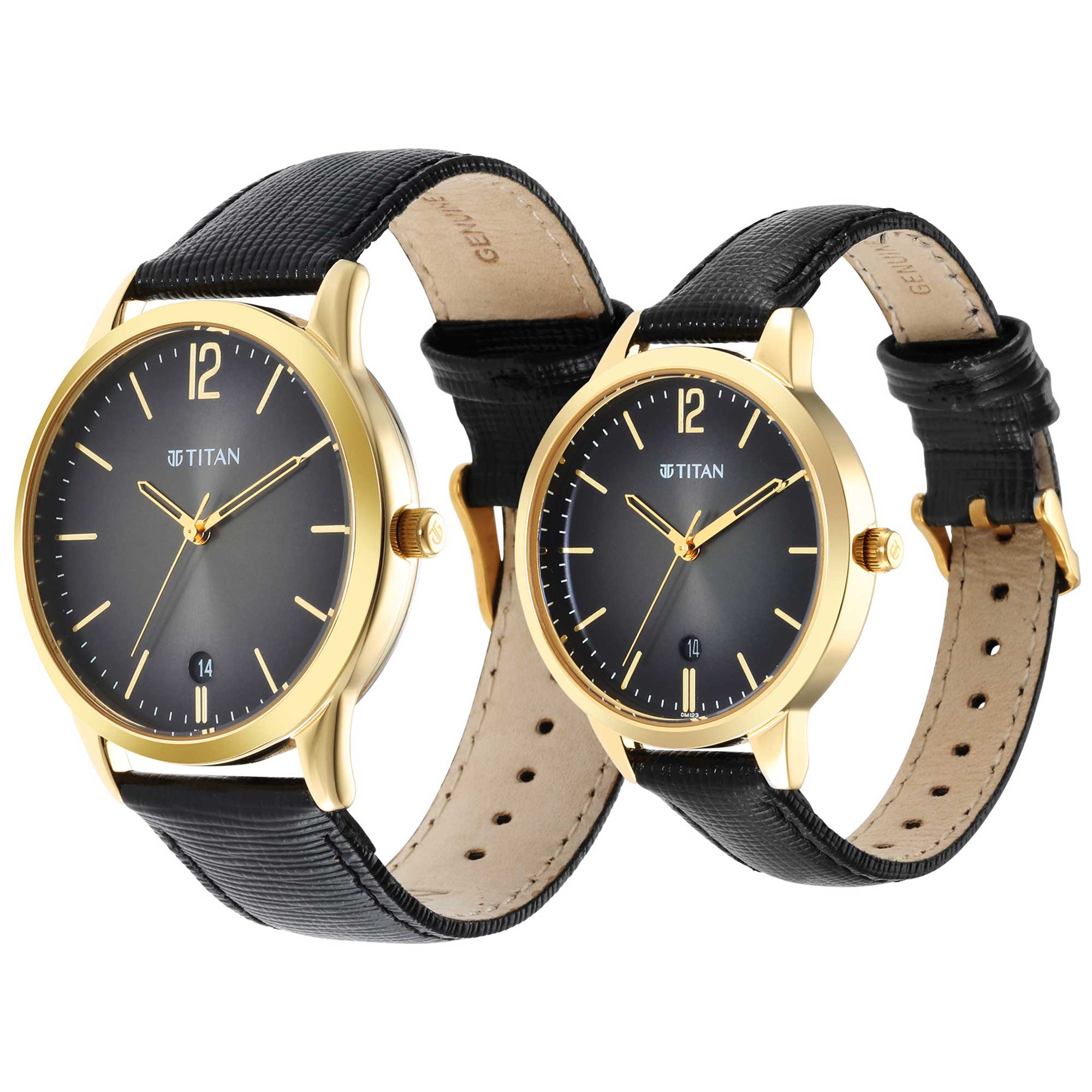 Titan Bandhan Anthracite Dial Analog Leather Strap watch for Couple - Image 4