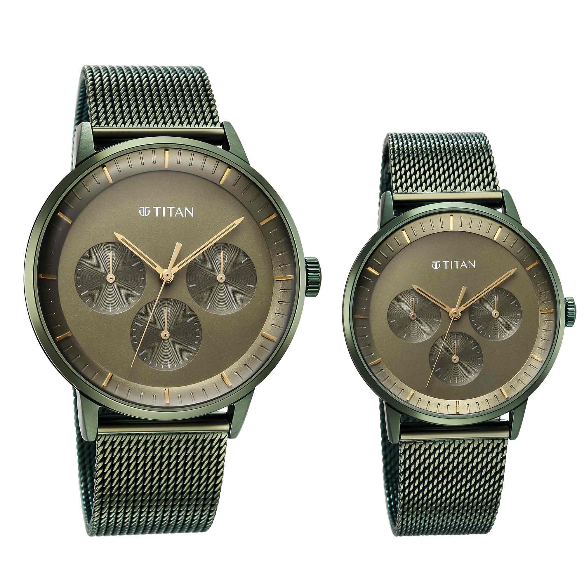 Titan Bandhan Green Dial Multi Stainless Steel Strap watch for Couple - Image 3