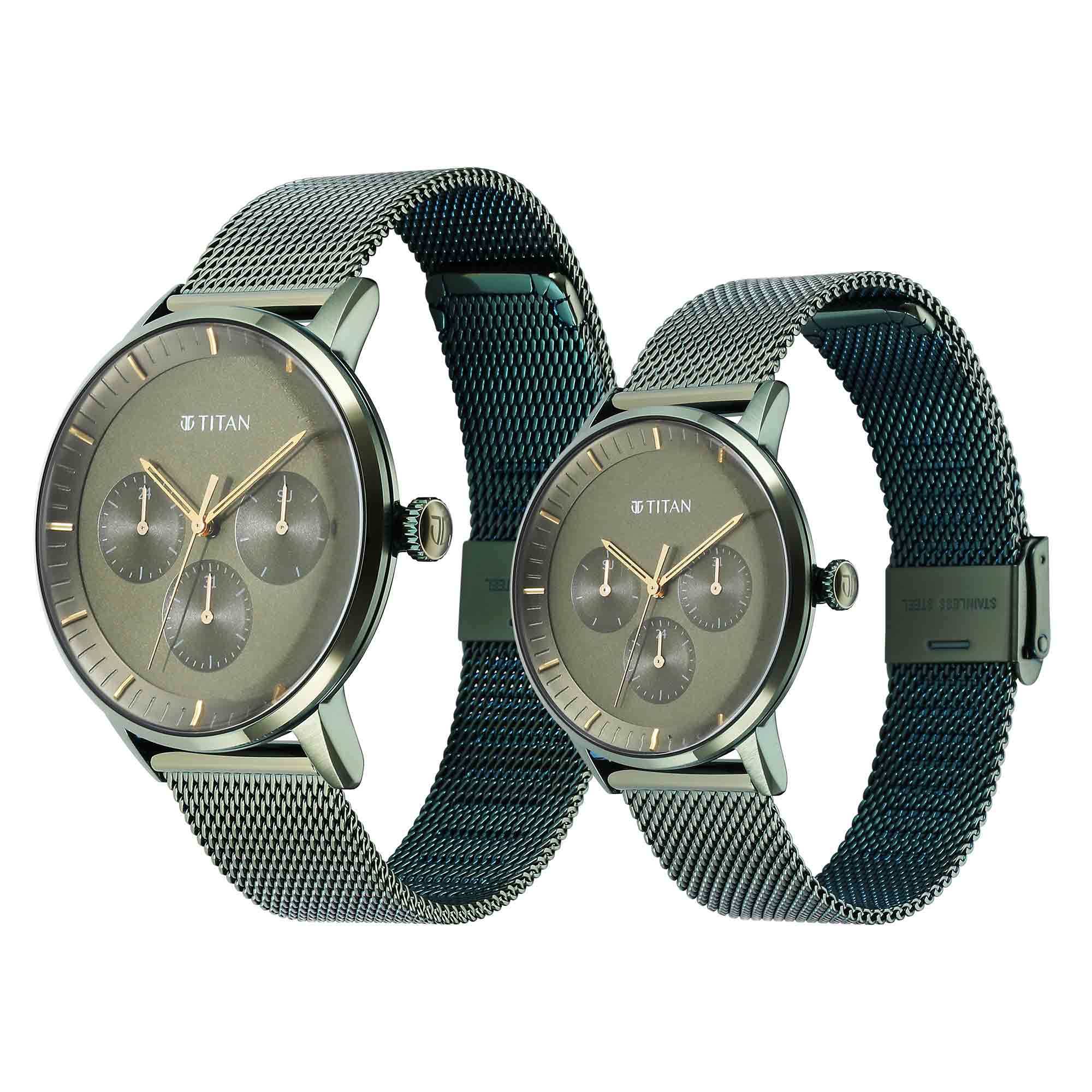 Titan Bandhan Green Dial Multi Stainless Steel Strap watch for Couple - Image 4