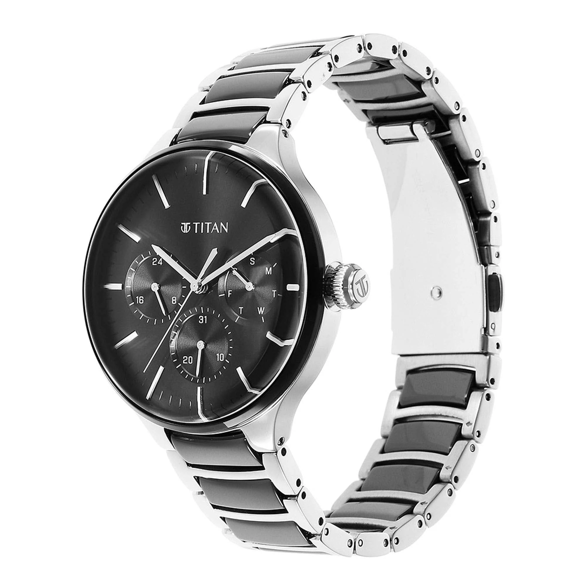 Titan Ceramic Fusion Black Dial Multi Stainless Steel Strap watch for Men - Image 4