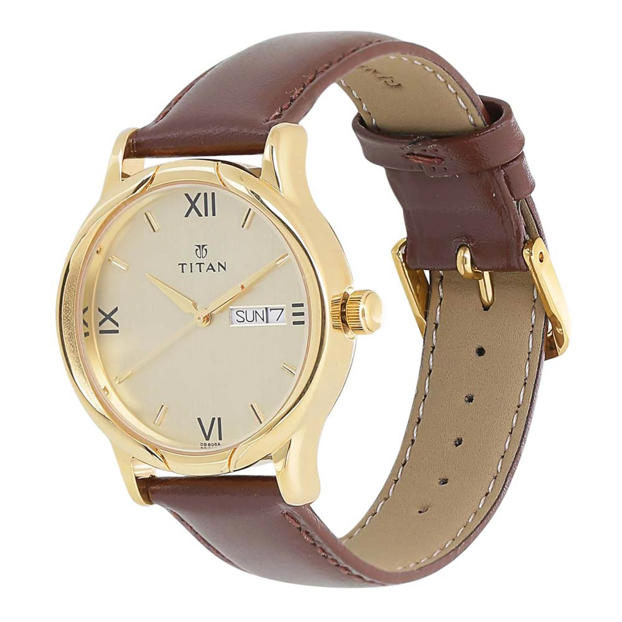 Titan Champagne Dial Analog Day and Date Leather Strap watch for Men - Image 2