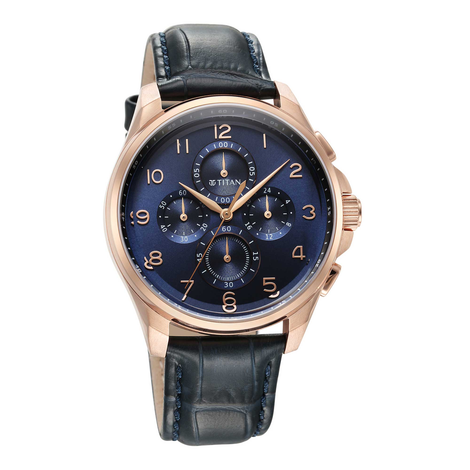 Titan Classic Chrono Blue Dial Stainless Steel Strap Watch for Men - Image 3