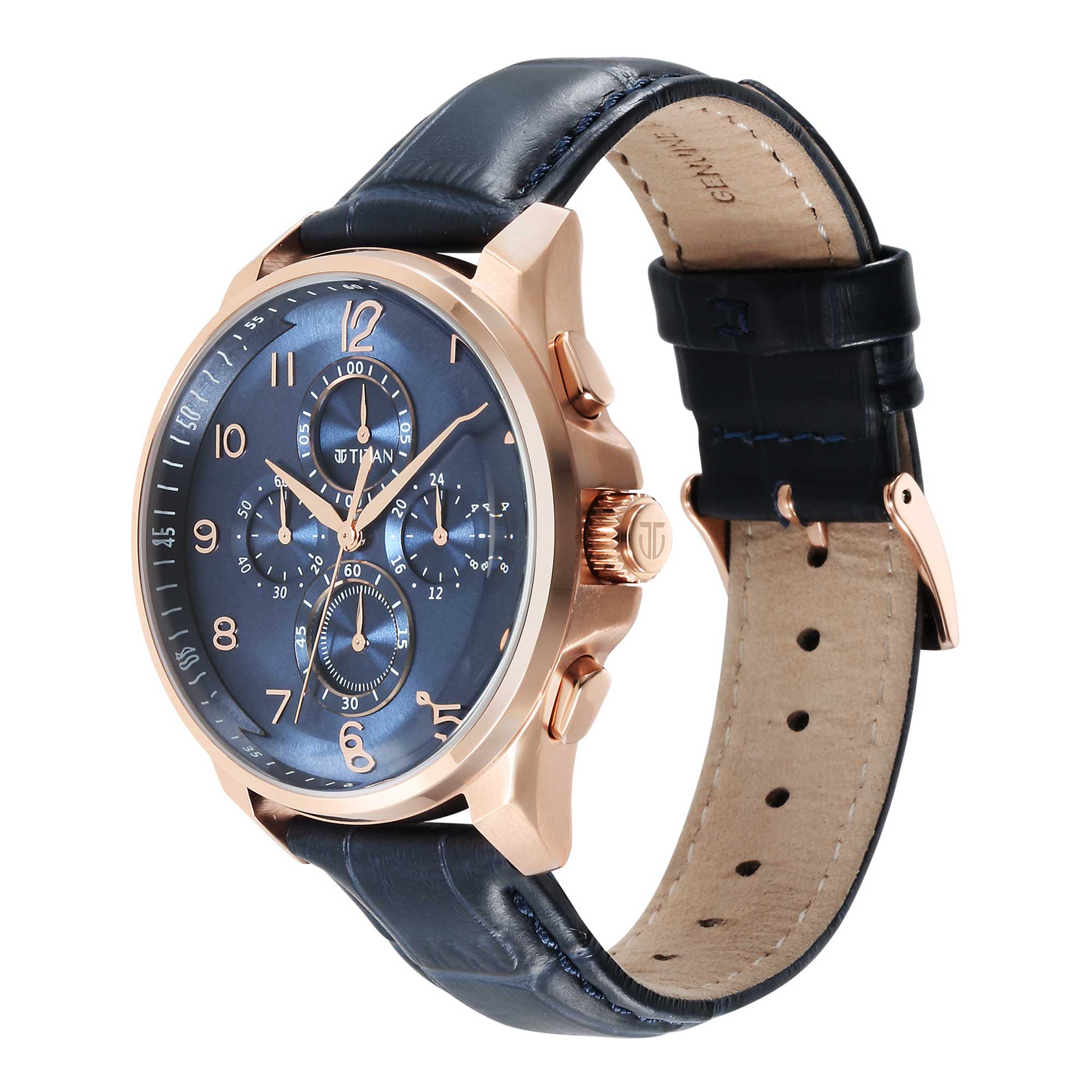 Titan Classic Chrono Blue Dial Stainless Steel Strap Watch for Men - Image 4