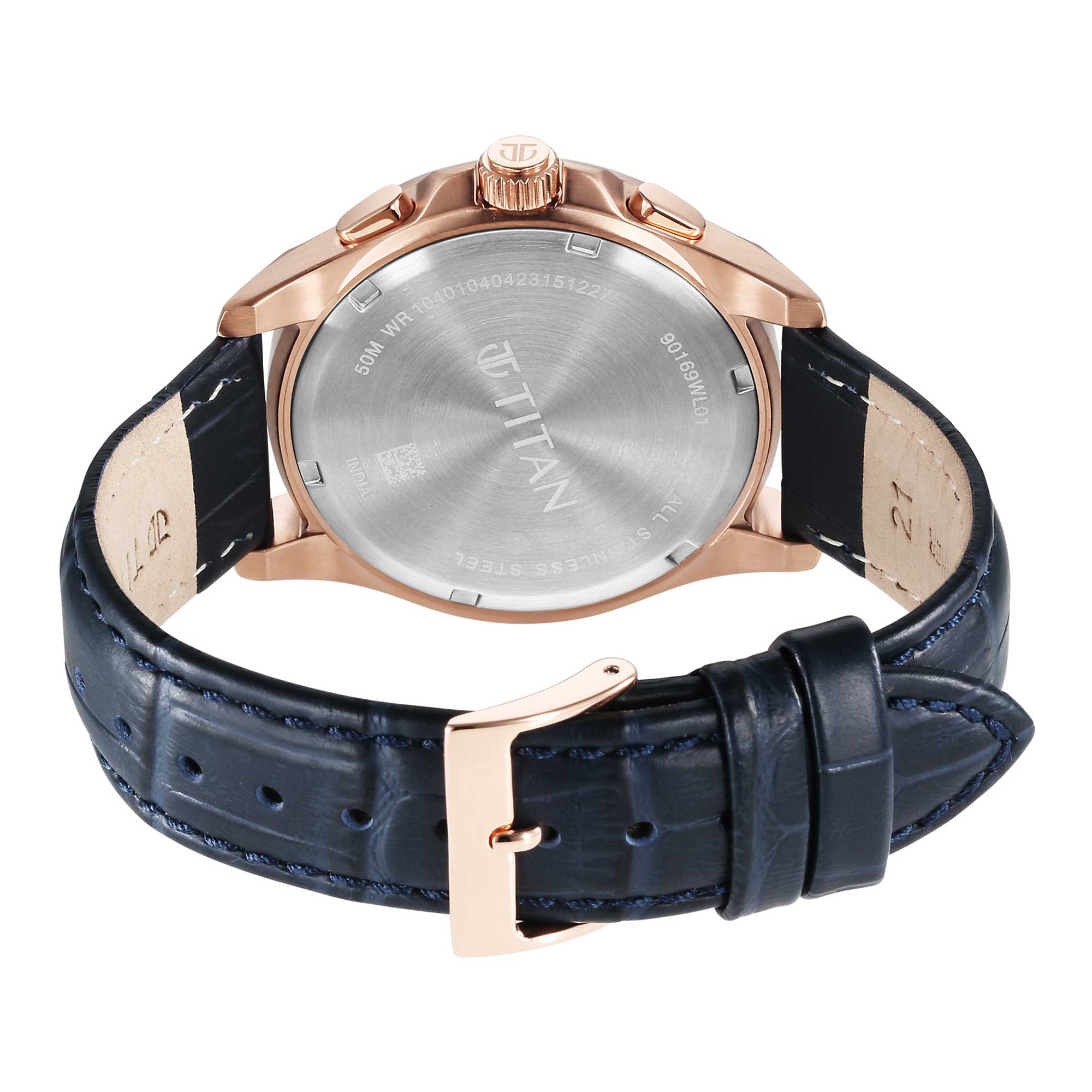 Titan Classic Chrono Blue Dial Stainless Steel Strap Watch for Men - Image 6