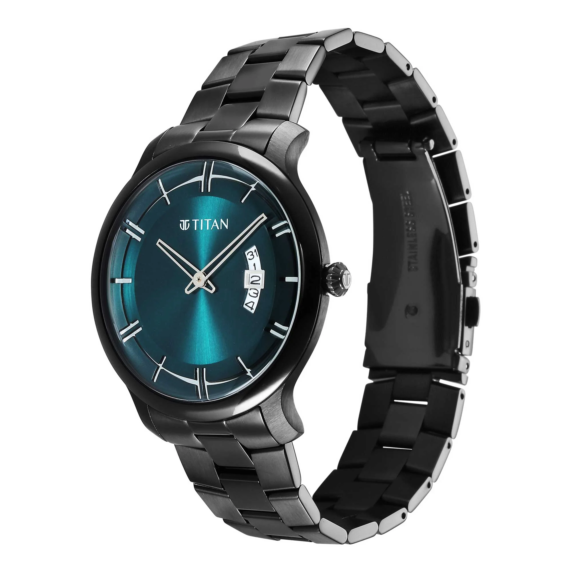 Titan Classic Distincta Green Dial Analog with Date Stainless Steel Strap Watch for Men - Image 4