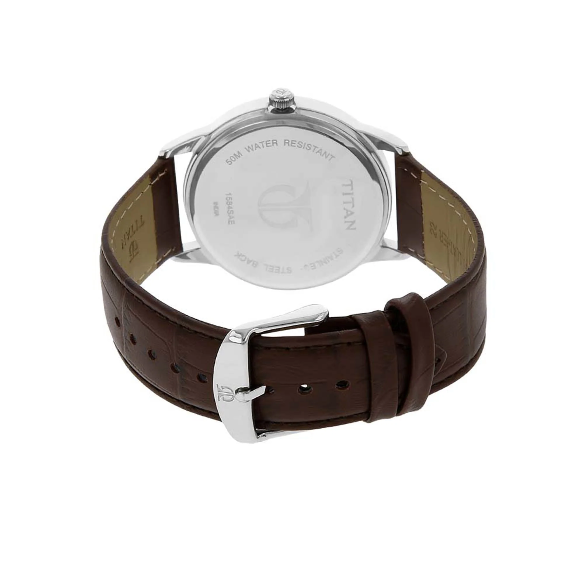 Titan Classique Silver Dial Analog with Date Leather Strap watch for Men - Image 4